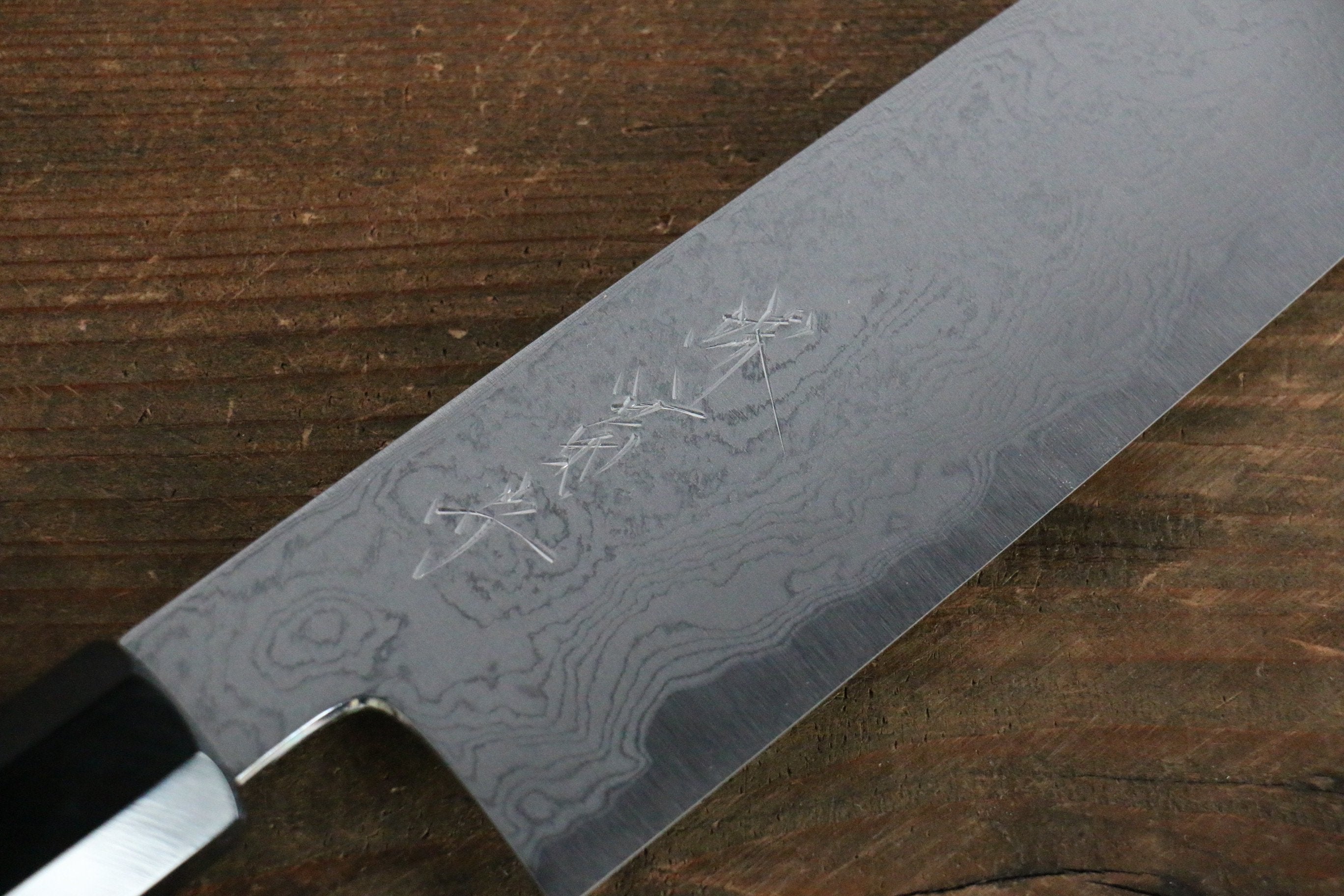 堺 菊守 青鋼一號 大馬士革紋 三德刀 180mm 木蘭握把 - 清助刃物