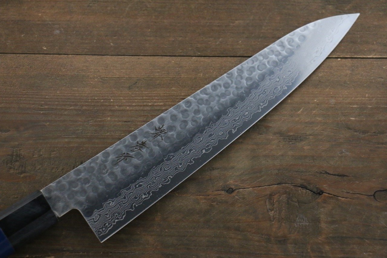 堺 孝行 45層大馬士革紋 鎚目 牛刀 240mm 青漆塗握把 - 清助刃物