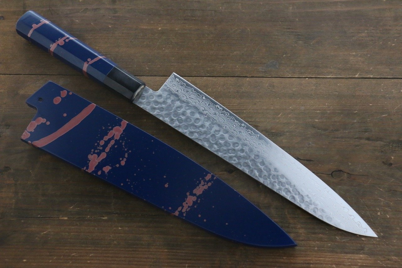 堺 孝行 45層大馬士革紋 鎚目 牛刀 240mm 青漆塗握把 - 清助刃物