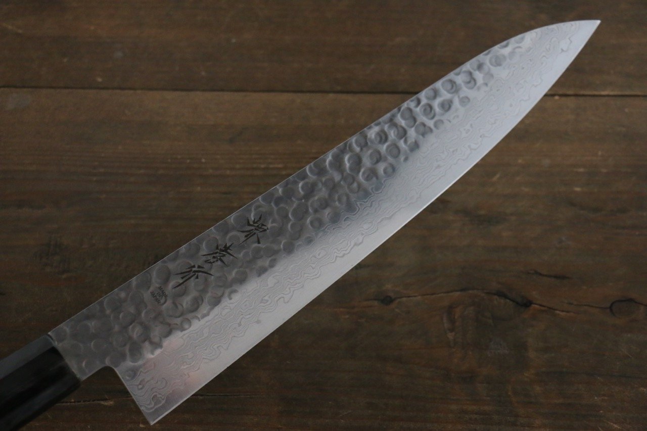 堺 孝行 45層大馬士革紋 鎚目 牛刀 240mm 綠漆塗握把 - 清助刃物
