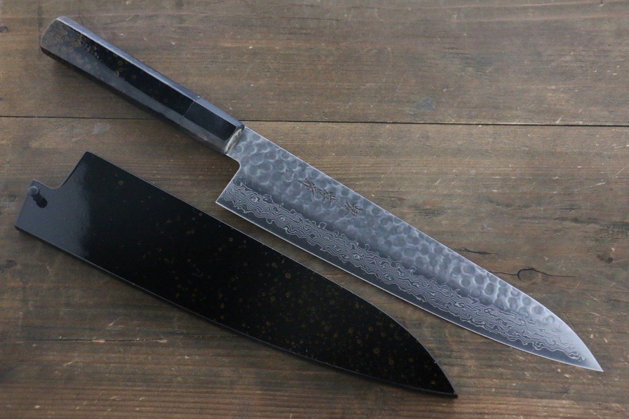 堺 孝行 45層大馬士革紋 鎚目 牛刀 240mm 金漆塗握把 - 清助刃物