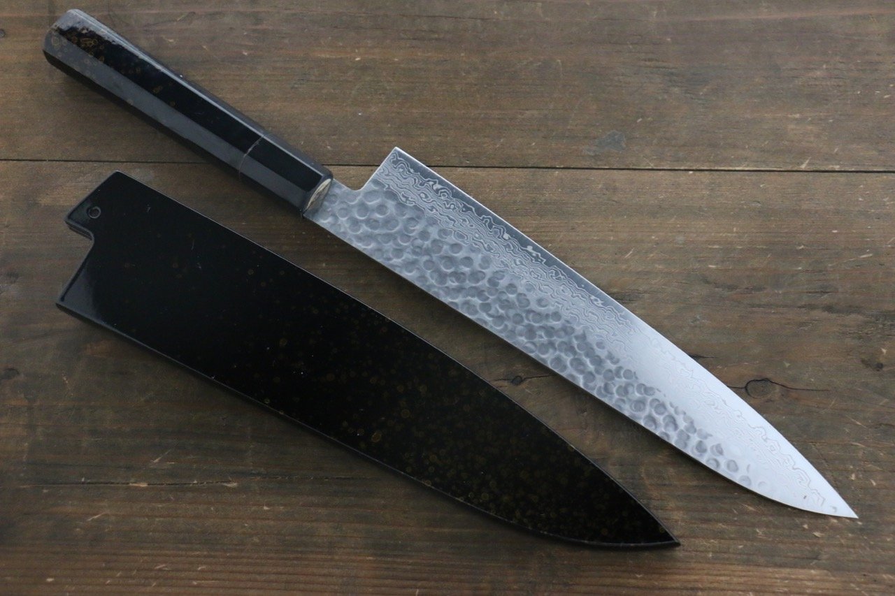 堺 孝行 45層大馬士革紋 鎚目 牛刀 240mm 金漆塗握把 - 清助刃物