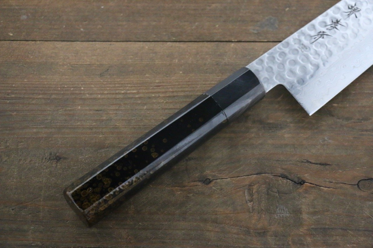 堺 孝行 45層大馬士革紋 鎚目 牛刀 240mm 金漆塗握把 - 清助刃物