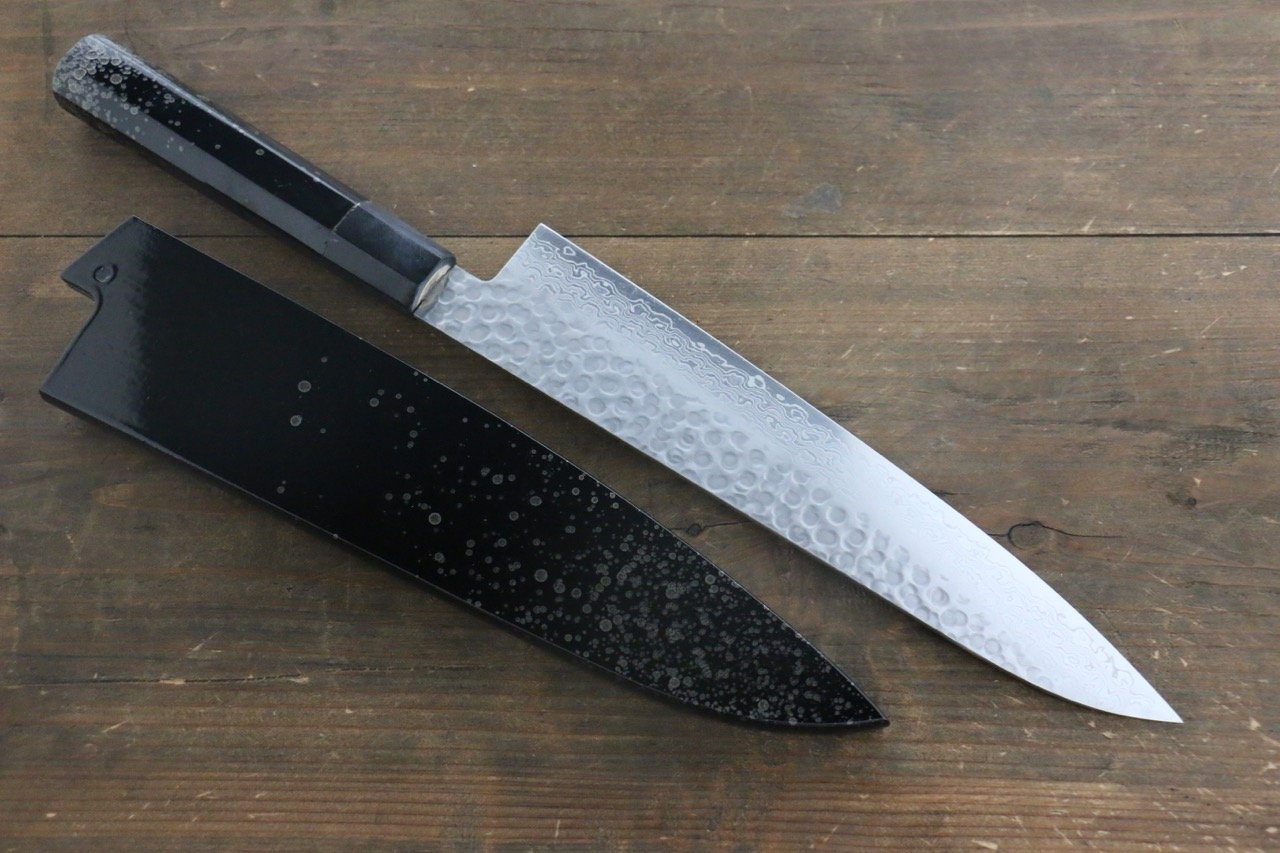 堺 孝行 45層大馬士革紋 鎚目 牛刀 240mm 銀漆塗握把 - 清助刃物