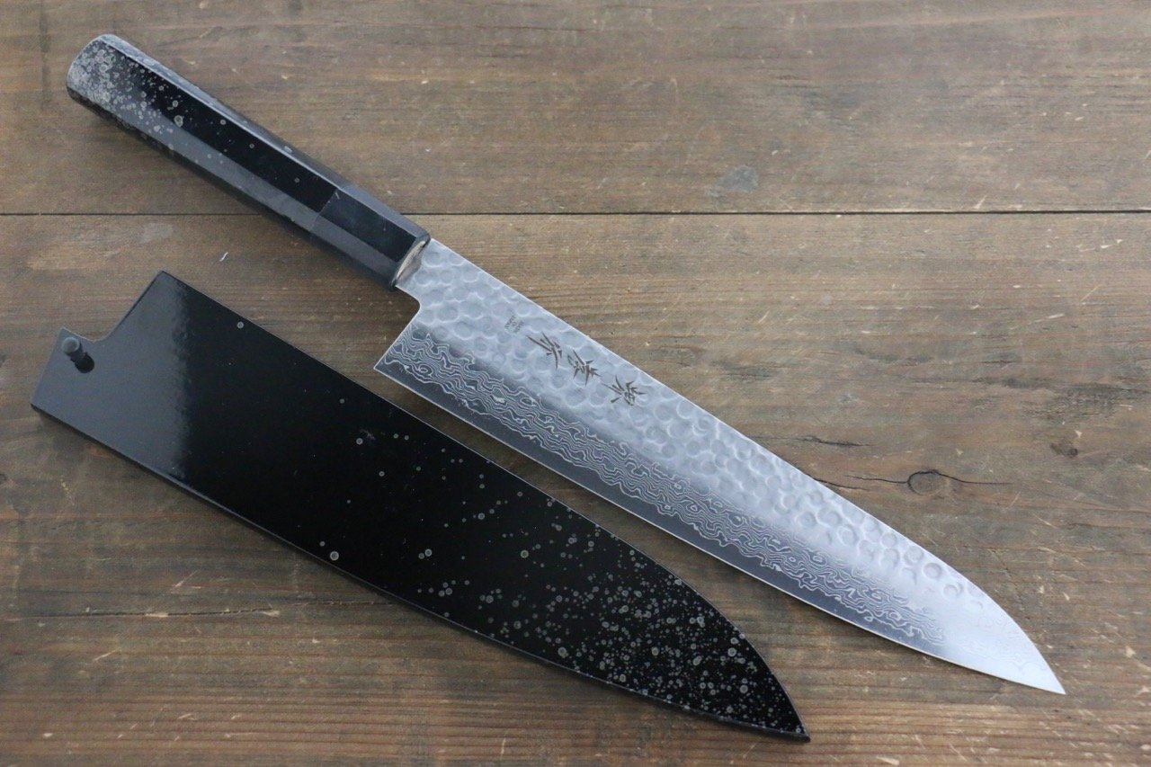 堺 孝行 45層大馬士革紋 鎚目 牛刀 240mm 銀漆塗握把 - 清助刃物