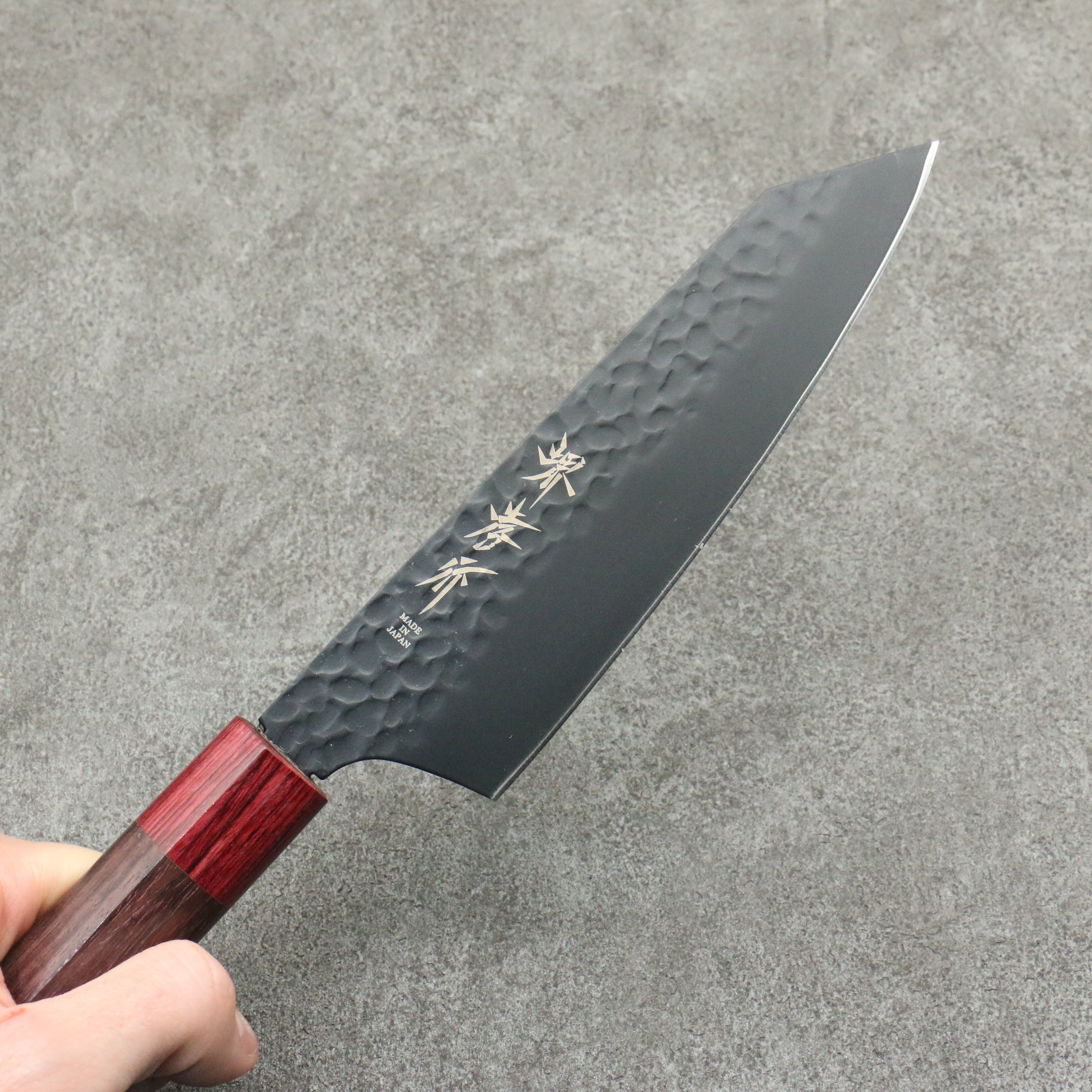 堺 孝行 黑影 VG10 鎚目 鐵氟龍塗層 切付三德刀 160mm 紫檀木 握把 - 清助刃物