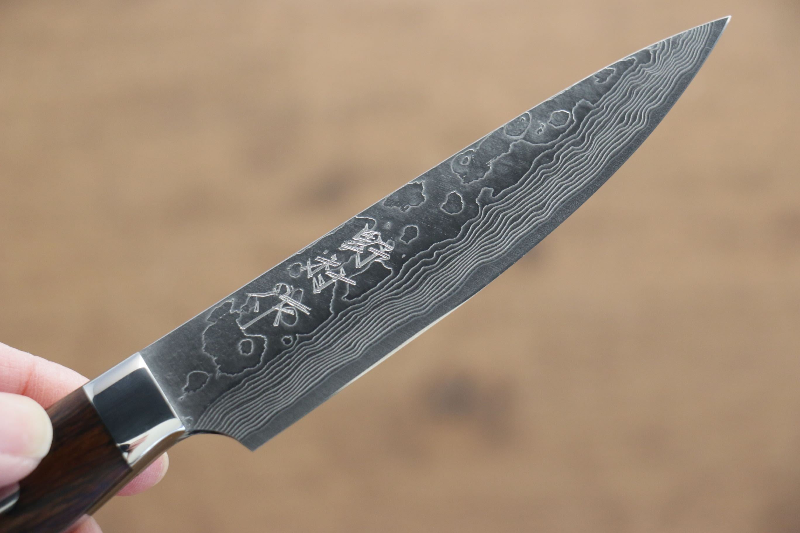 野村 VG10 大馬士革紋 多用途小刀 100mm 鐵木握把 - 清助刃物
