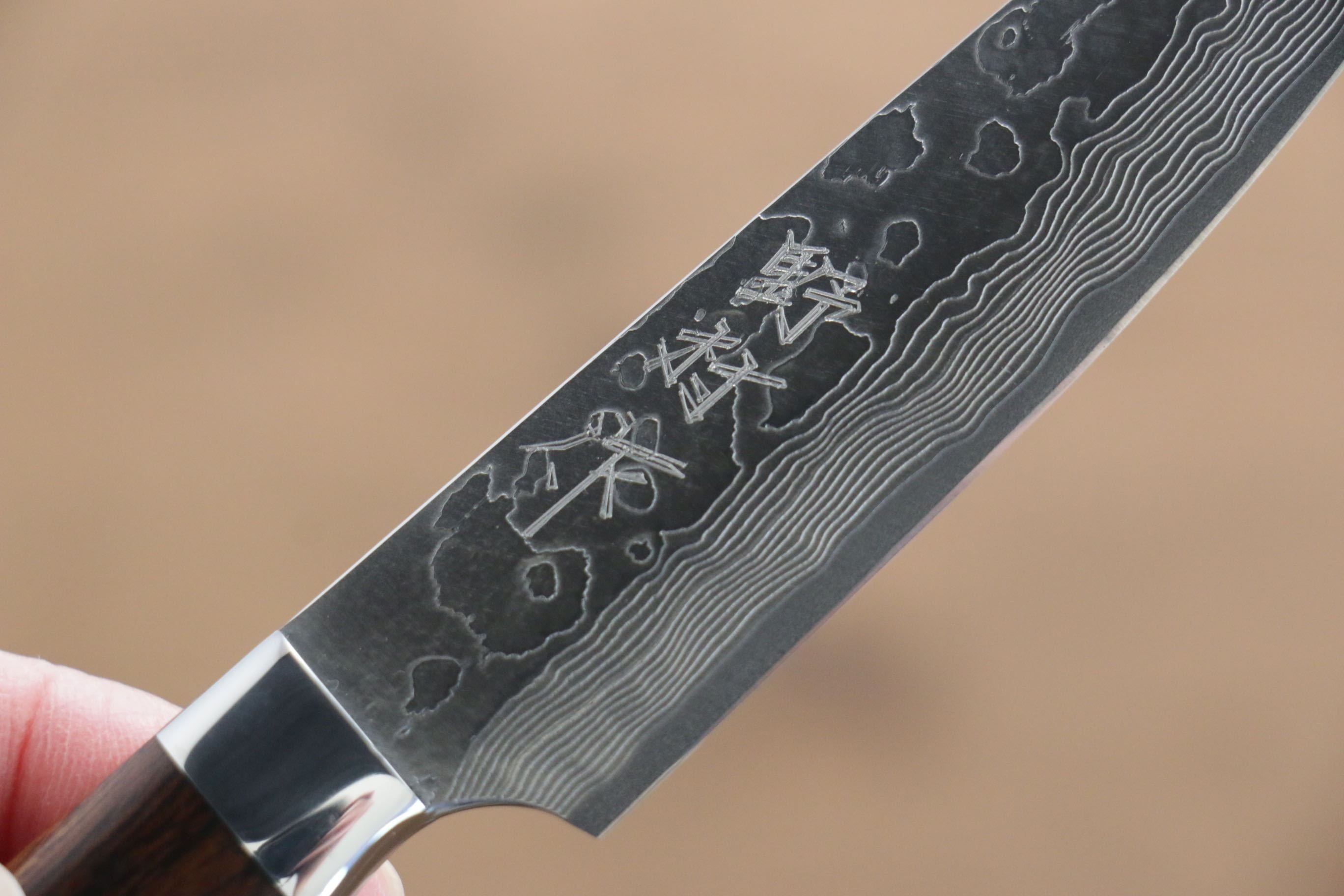 野村 VG10 大馬士革紋 多用途小刀 100mm 鐵木握把 - 清助刃物