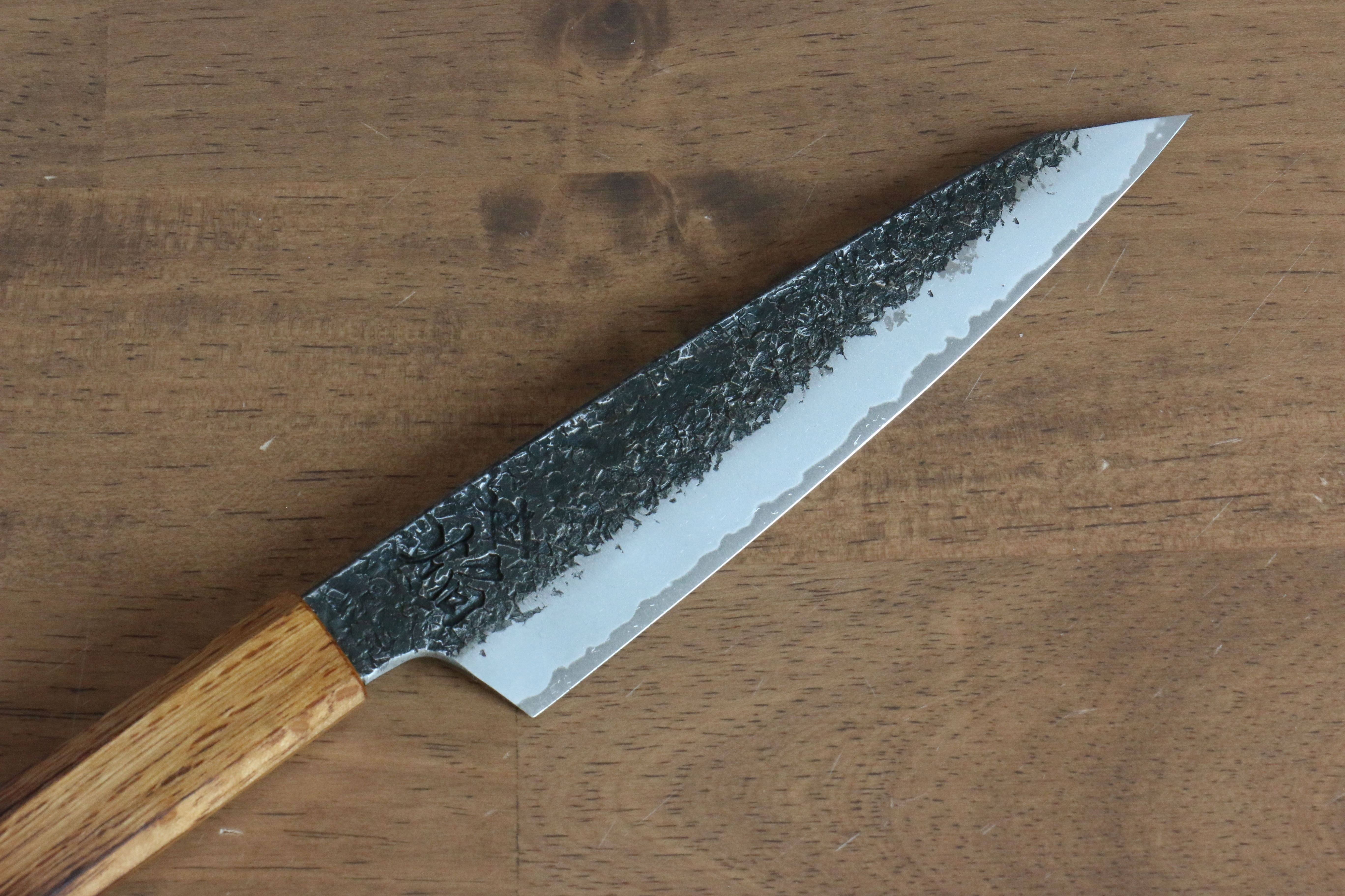 堺 孝行 焰紅蓮 青鋼二號 黑打 鎚目 切付多用途小刀 150mm 燒櫟木 握把 - 清助刃物