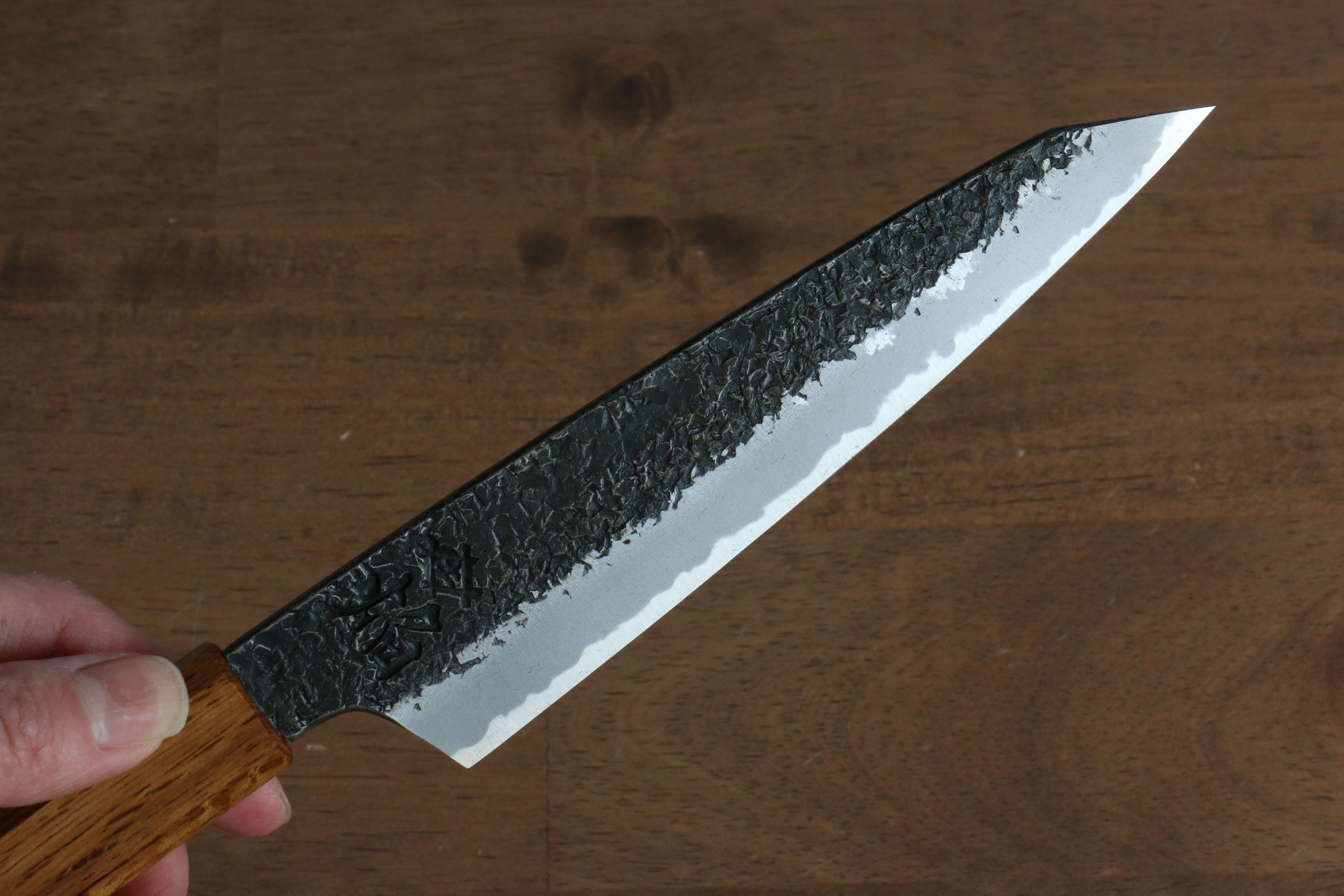 堺 孝行 焰紅蓮 青鋼二號 黑打 鎚目 切付多用途小刀 150mm 燒櫟木 握把 - 清助刃物