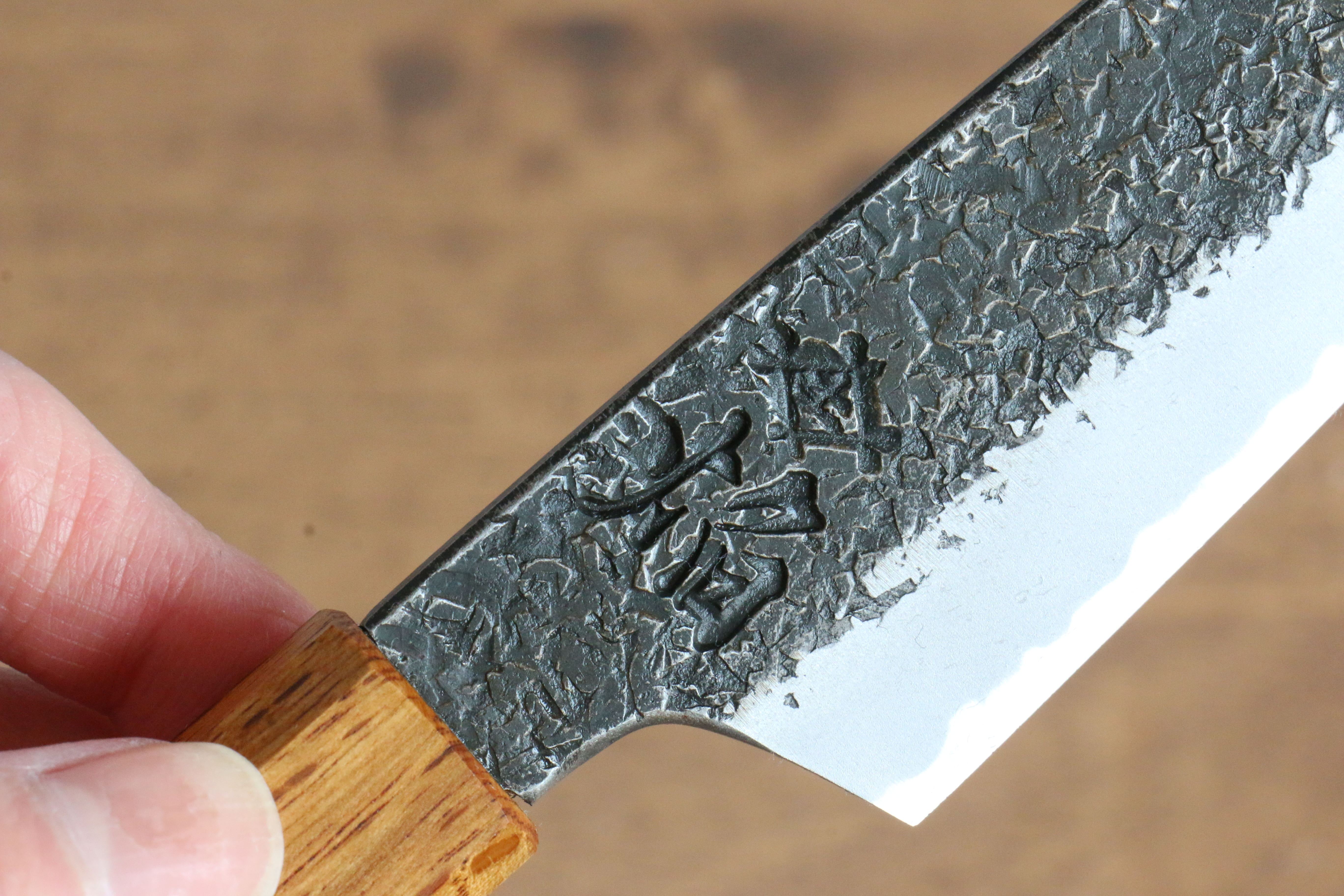 堺 孝行 焰紅蓮 青鋼二號 黑打 鎚目 切付多用途小刀 150mm 燒櫟木 握把 - 清助刃物