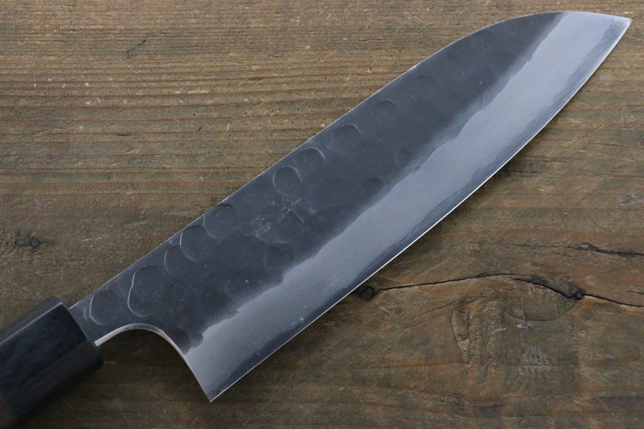 清助 青鋼二號 鎚目 黑打 三德刀 165mm 紫檀木 握把 - 清助刃物