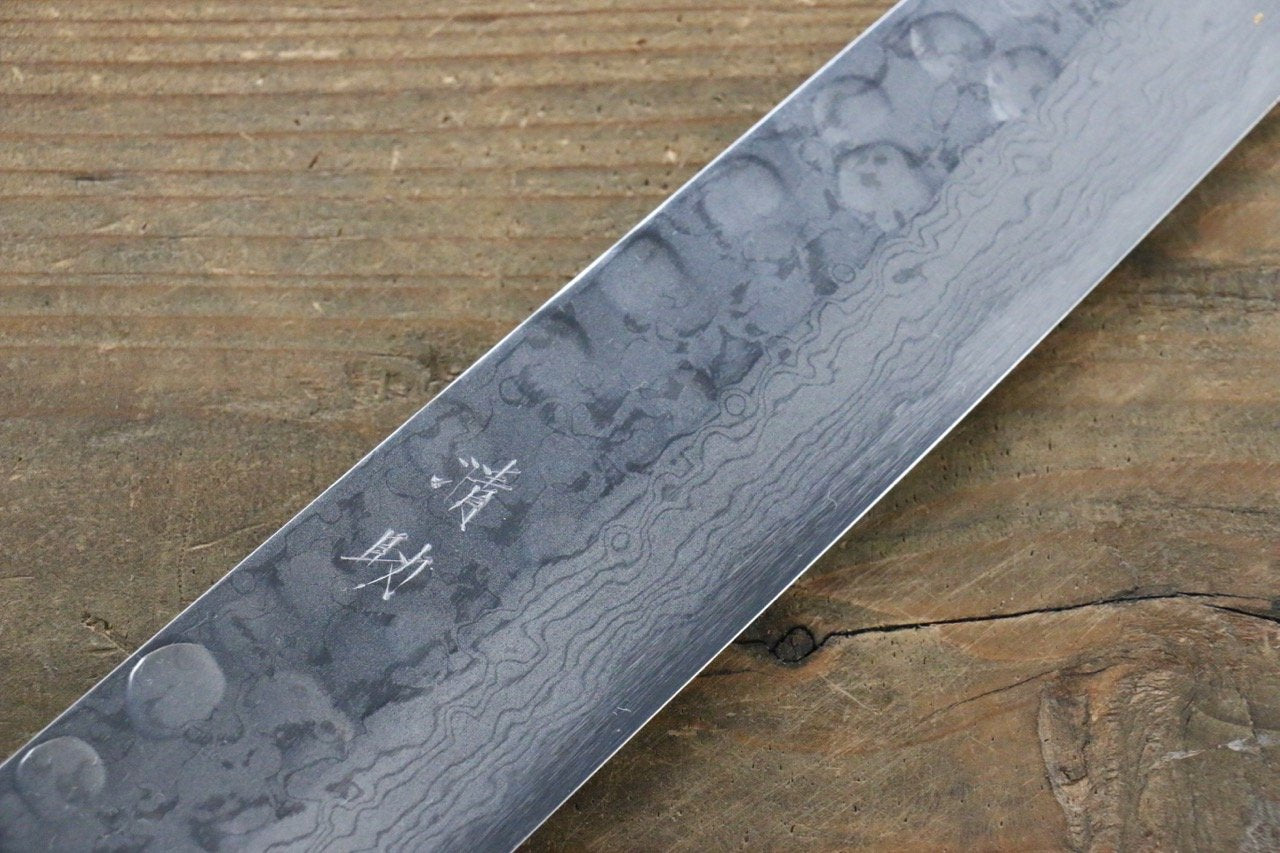 清助 青鋼二號 鎚目 大馬士革紋 柳刃 270mm 紫檀木 握把 - 清助刃物