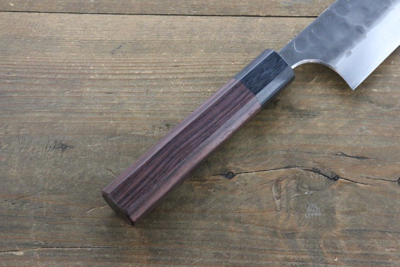 清助 青鋼二號 鎚目 黑打 牛刀 210mm 紫檀木 握把 - 清助刃物