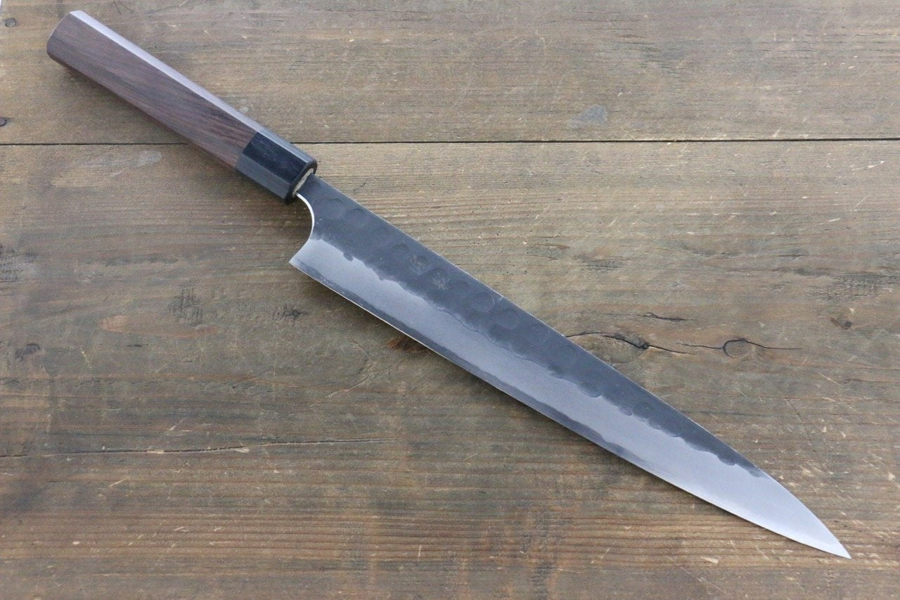 清助 青鋼二號 鎚目 黑打 柳刃 270mm 紫檀木 握把 - 清助刃物