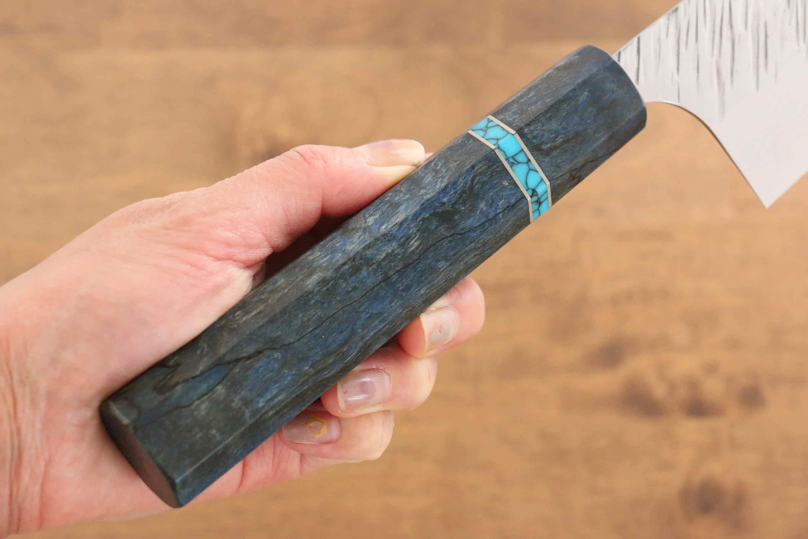 黑崎 優 風神 VG10 鎚目 牛刀 240mm 楓木(青色帶土耳其石環型設計) 握把 - 清助刃物