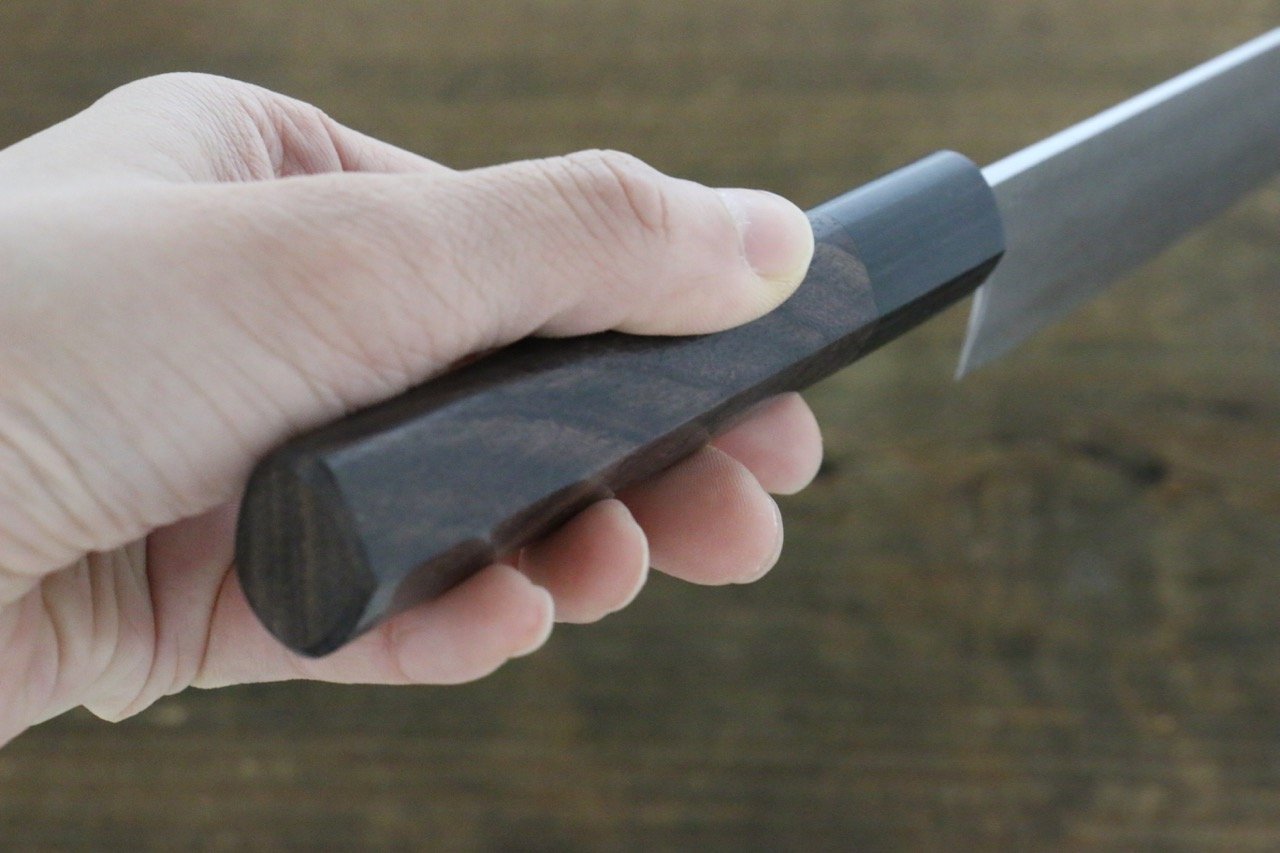 尾形 峻吾 白鋼二號 大馬士革紋 多用途小刀 150mm 紫檀木 握把 - 清助刃物