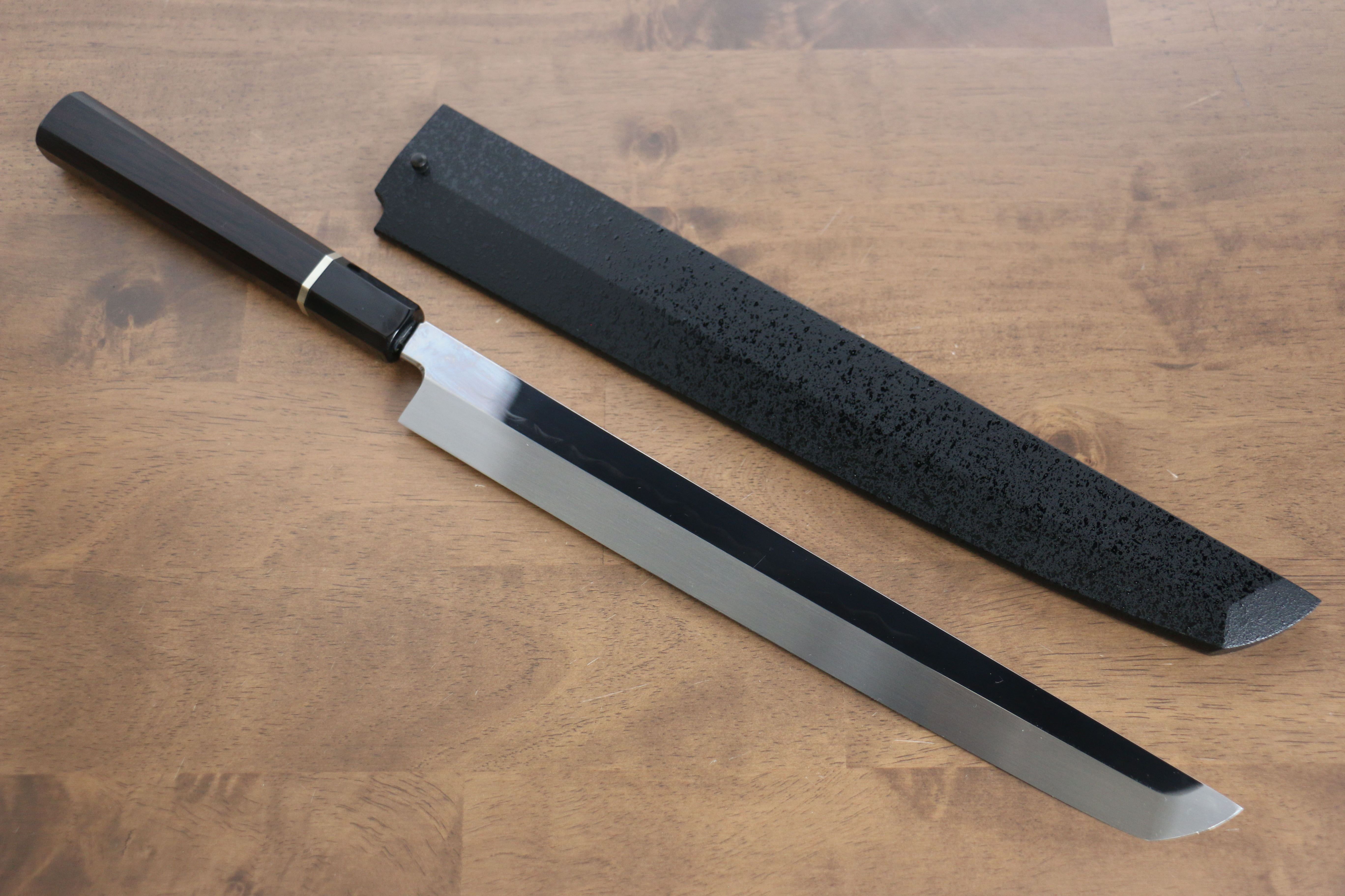 堺 孝行 水本燒 白鋼二號 鏡面處理 先丸柳刃 300mm 黑檀(帶環型設計) 握把 附刀鞘 - 清助刃物