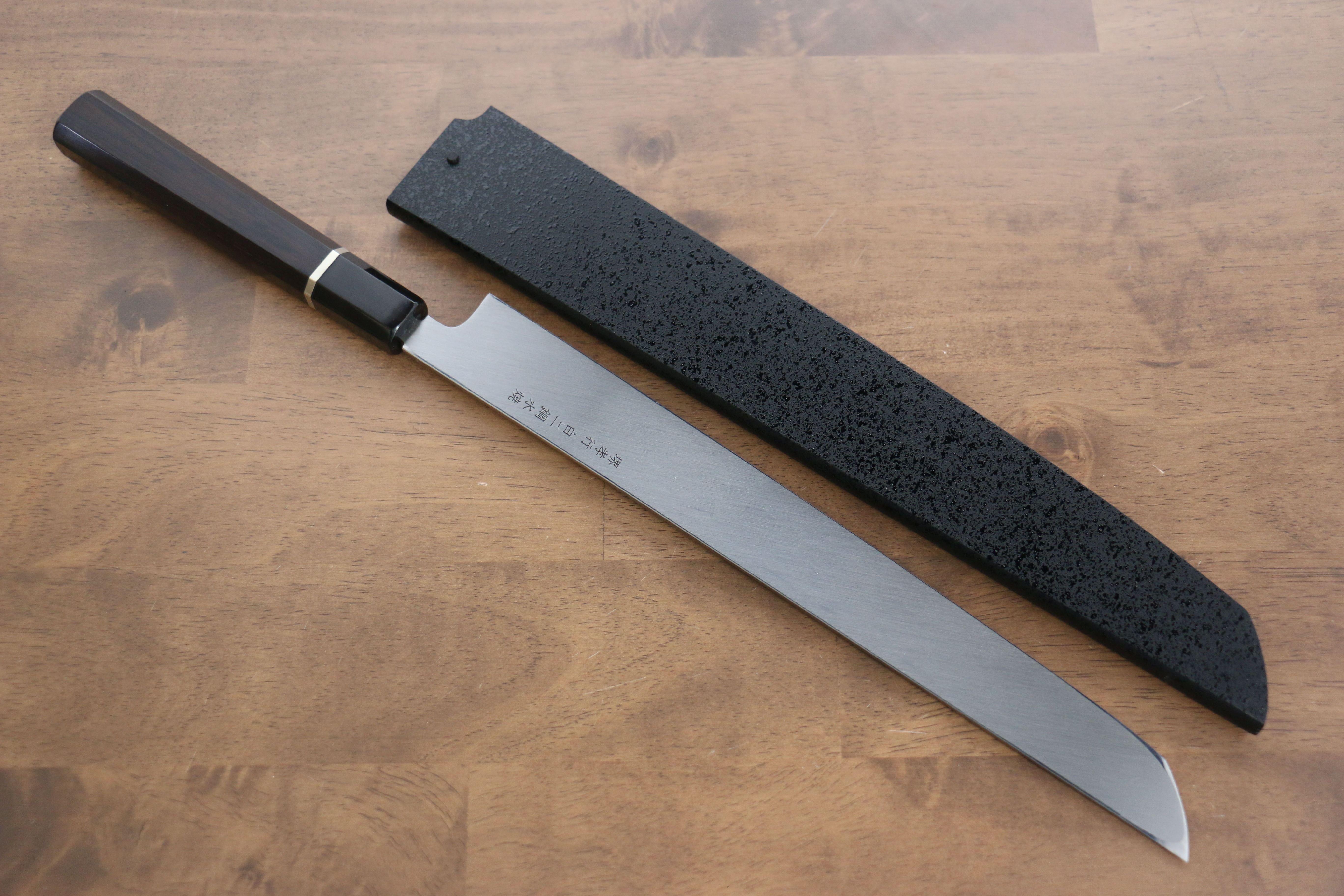 堺 孝行 水本燒 白鋼二號 鏡面處理 先丸柳刃 300mm 黑檀(帶環型設計) 握把 附刀鞘 - 清助刃物
