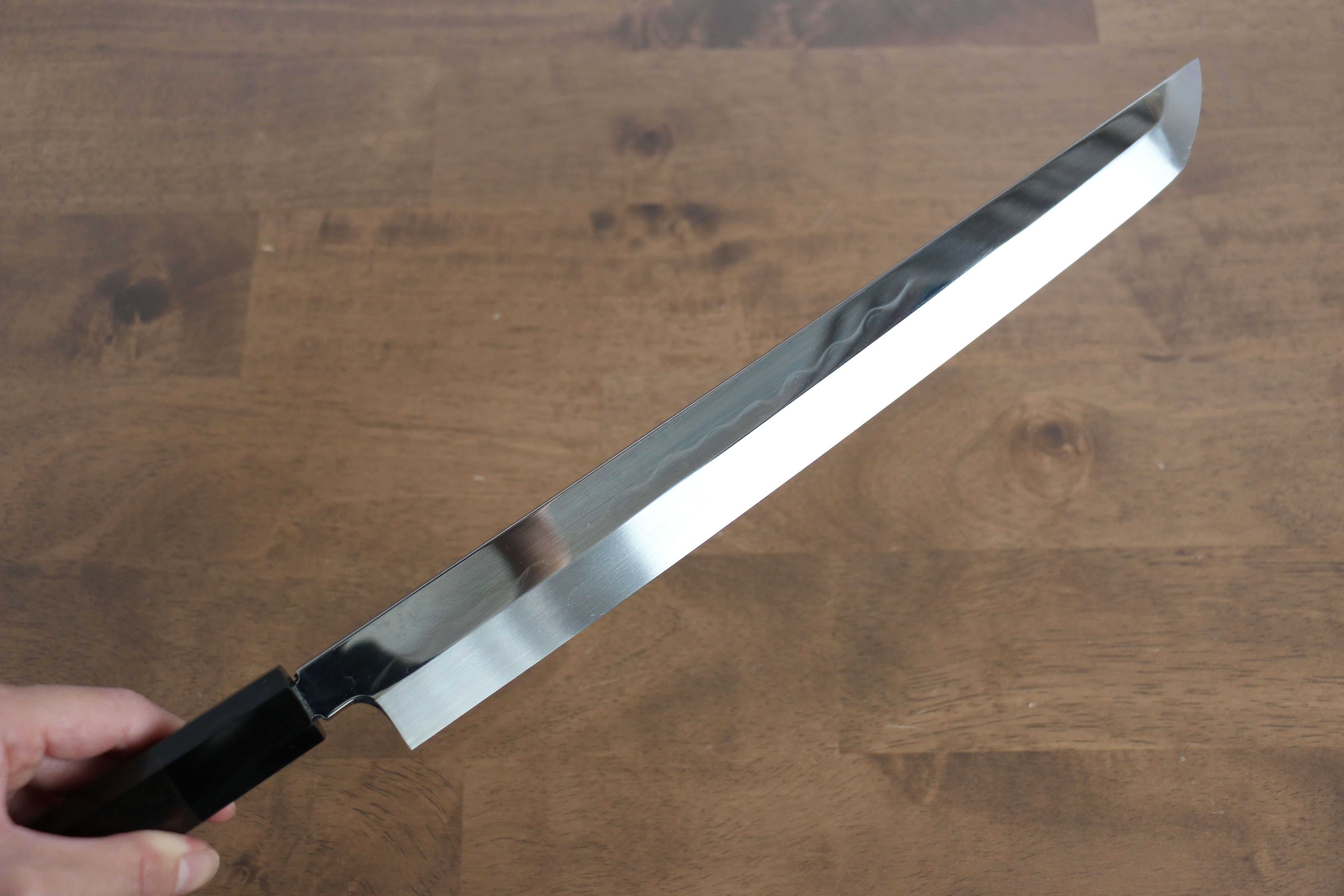 堺 孝行 水本燒 白鋼二號 鏡面處理 先丸柳刃 300mm 黑檀(兩側帶水牛環型設計) 握把 附刀鞘 - 清助刃物