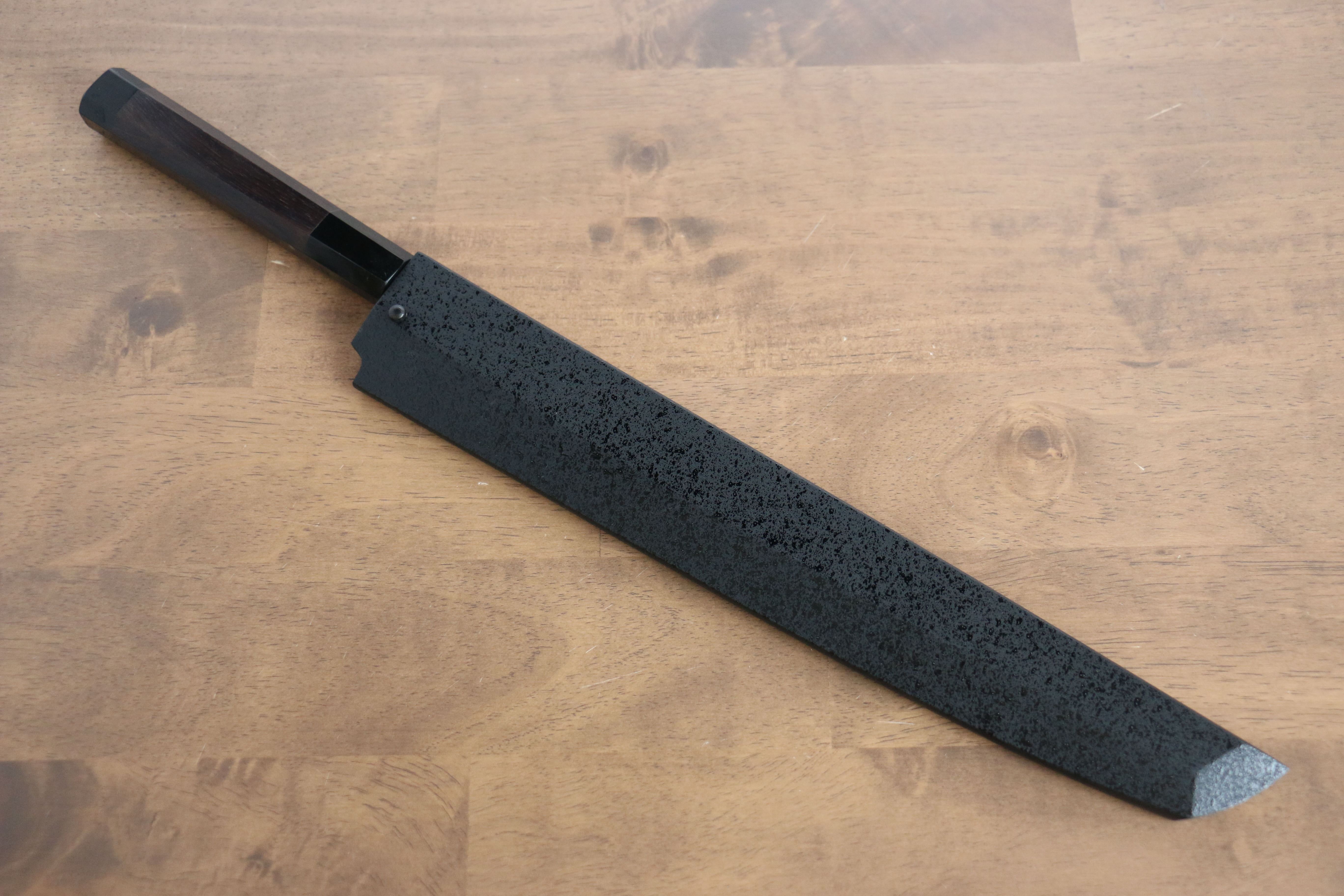 堺 孝行 水本燒 白鋼二號 鏡面處理 先丸柳刃 300mm 黑檀(兩側帶水牛環型設計) 握把 附刀鞘 - 清助刃物