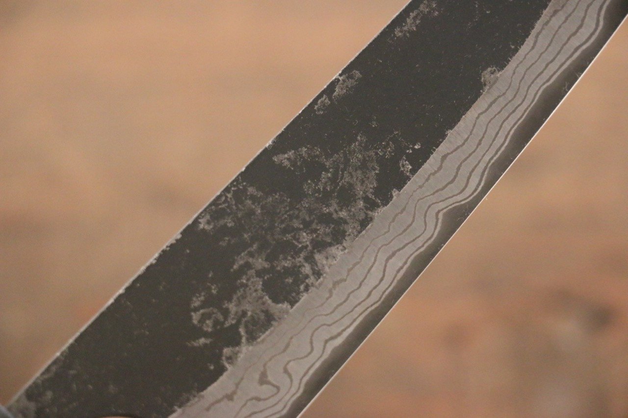 尾形 峻吾 白鋼二號 黑打 大馬士革紋 多用途小刀 150mm 紫檀木 握把 - 清助刃物