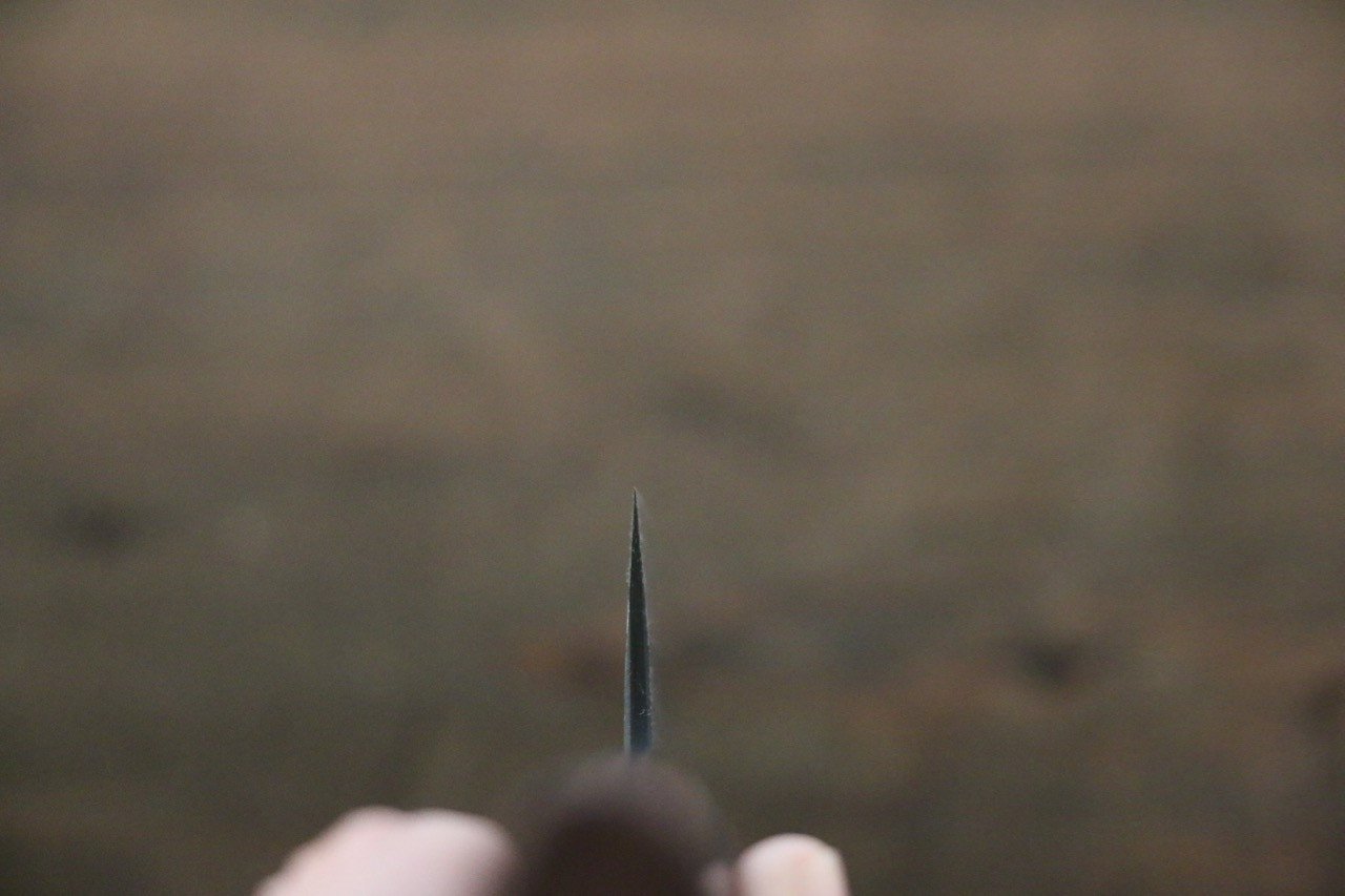 尾形 峻吾 白鋼二號 黑打 大馬士革紋 多用途小刀 150mm 紫檀木 握把 - 清助刃物
