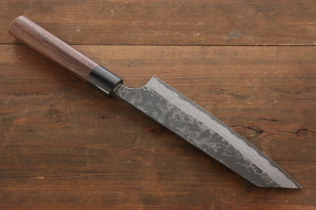 尾形 峻吾 白鋼二號 黑打 大馬士革紋 文化刀 180mm 紫檀木 握把 - 清助刃物
