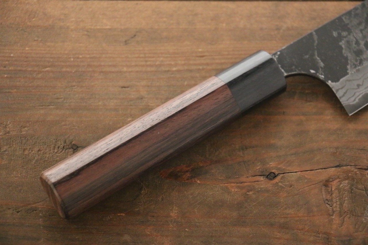 尾形 峻吾 白鋼二號 黑打 大馬士革紋 文化刀 180mm 紫檀木 握把 - 清助刃物