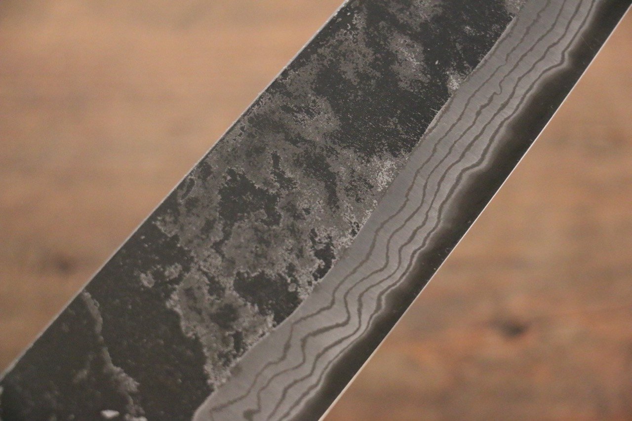 尾形 峻吾 白鋼二號 黑打 大馬士革紋 文化刀 180mm 紫檀木 握把 - 清助刃物