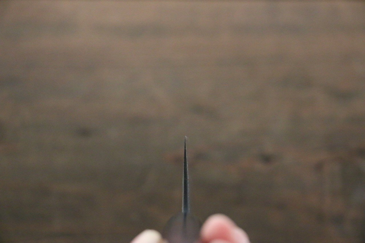 尾形 峻吾 白鋼二號 黑打 大馬士革紋 三德刀 180mm 紫檀木 握把 - 清助刃物