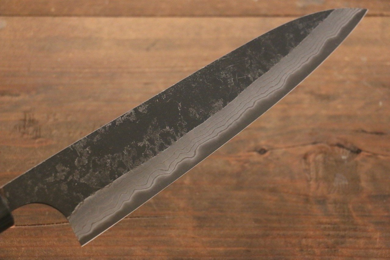 尾形 峻吾 白鋼二號 黑打 大馬士革紋 牛刀 210mm 紫檀木 握把 - 清助刃物