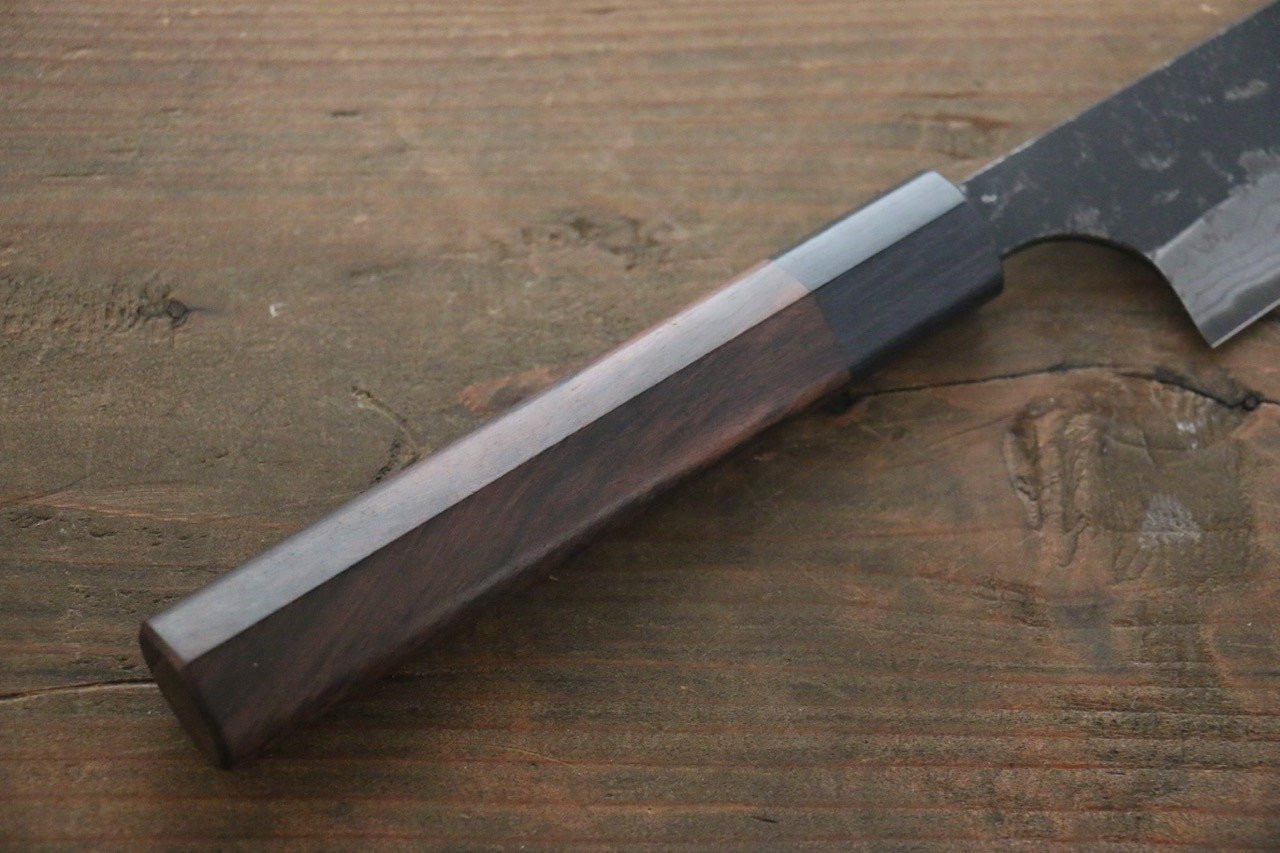 尾形 峻吾 白鋼二號 黑打 大馬士革紋 筋引 240mm 紫檀木 握把 - 清助刃物