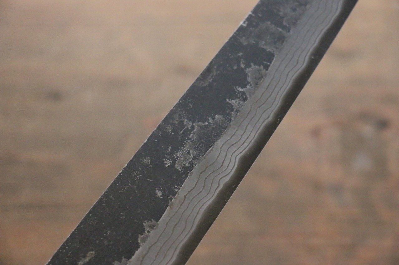 尾形 峻吾 白鋼二號 黑打 大馬士革紋 筋引 240mm 紫檀木 握把 - 清助刃物