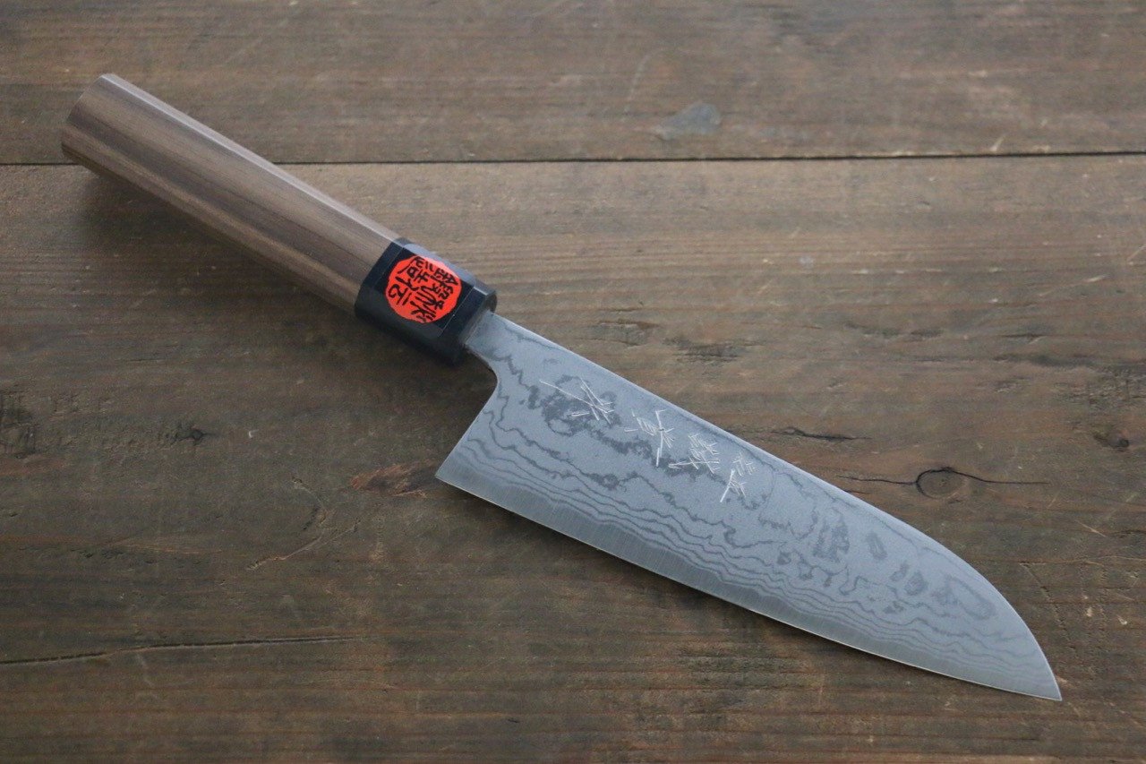 田中 誠貴 青鋼二號 大馬士革紋 三德刀 165mm 核桃木 握把 - 清助刃物
