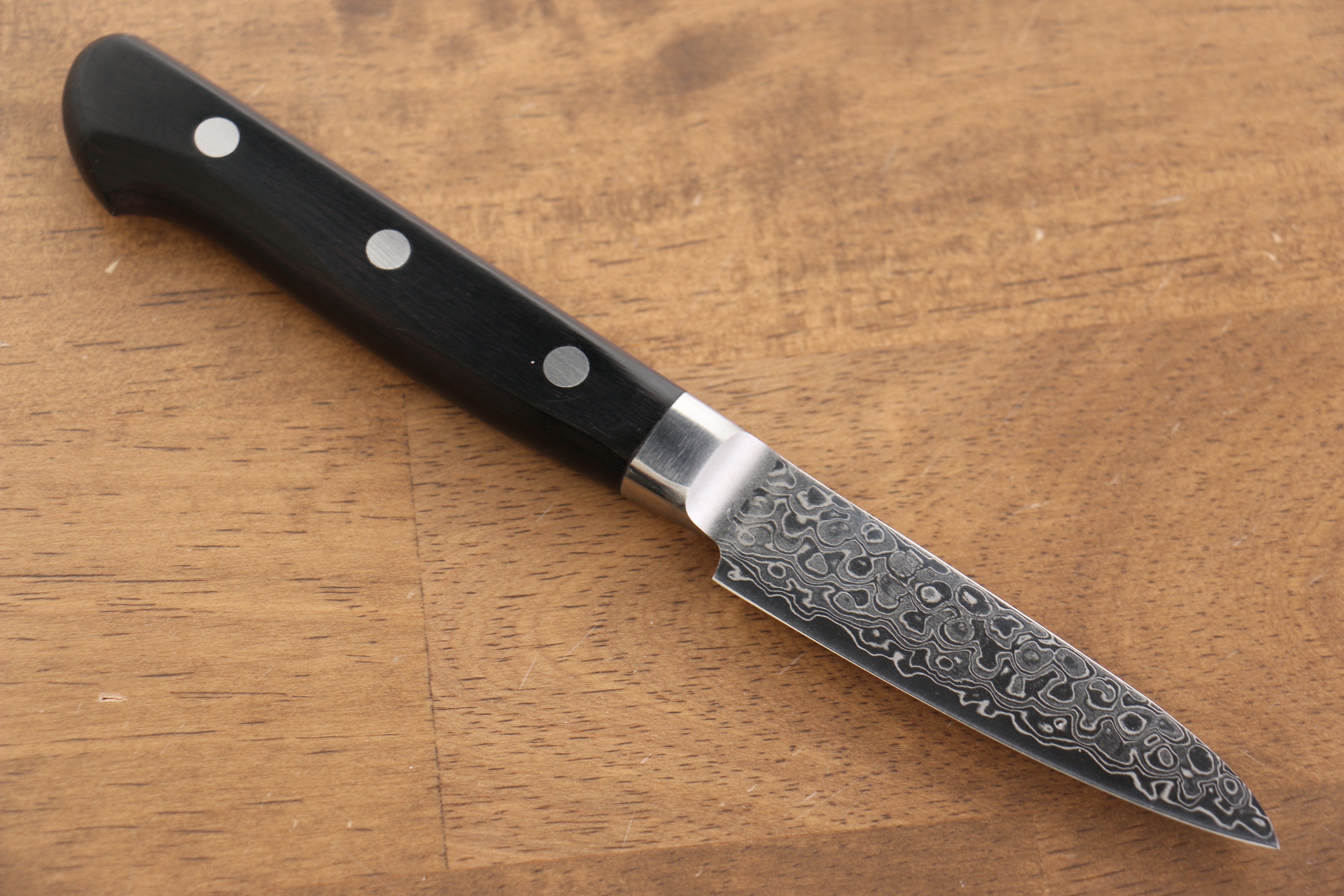 清助 鏡子 AUS10 鏡面處理 大馬士革紋 多用途小刀 80mm 黑合成木 握把 - 清助刃物