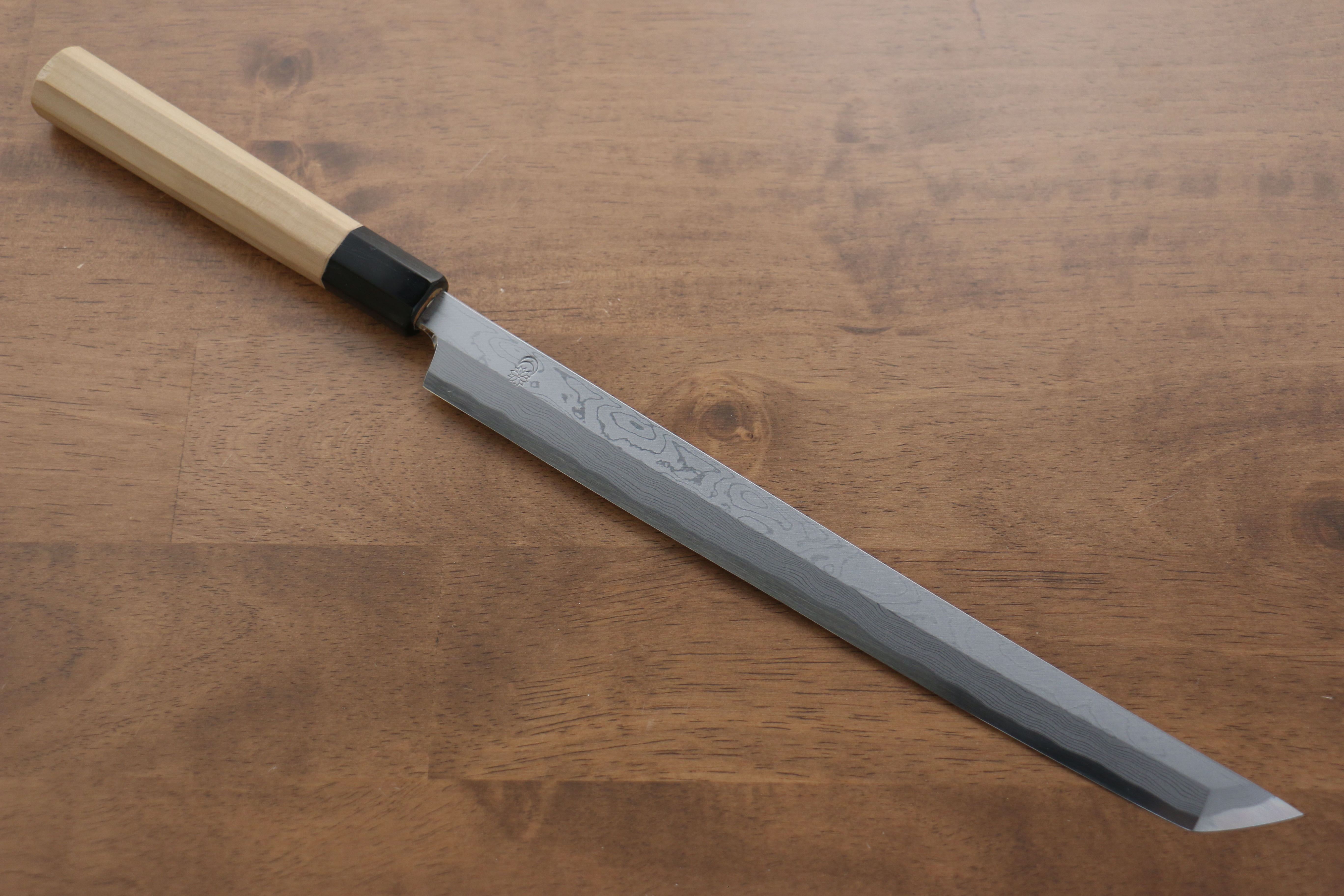 菊月 青鋼一號 大馬士革紋 先丸蛸引 270mm 木蘭握把 - 清助刃物