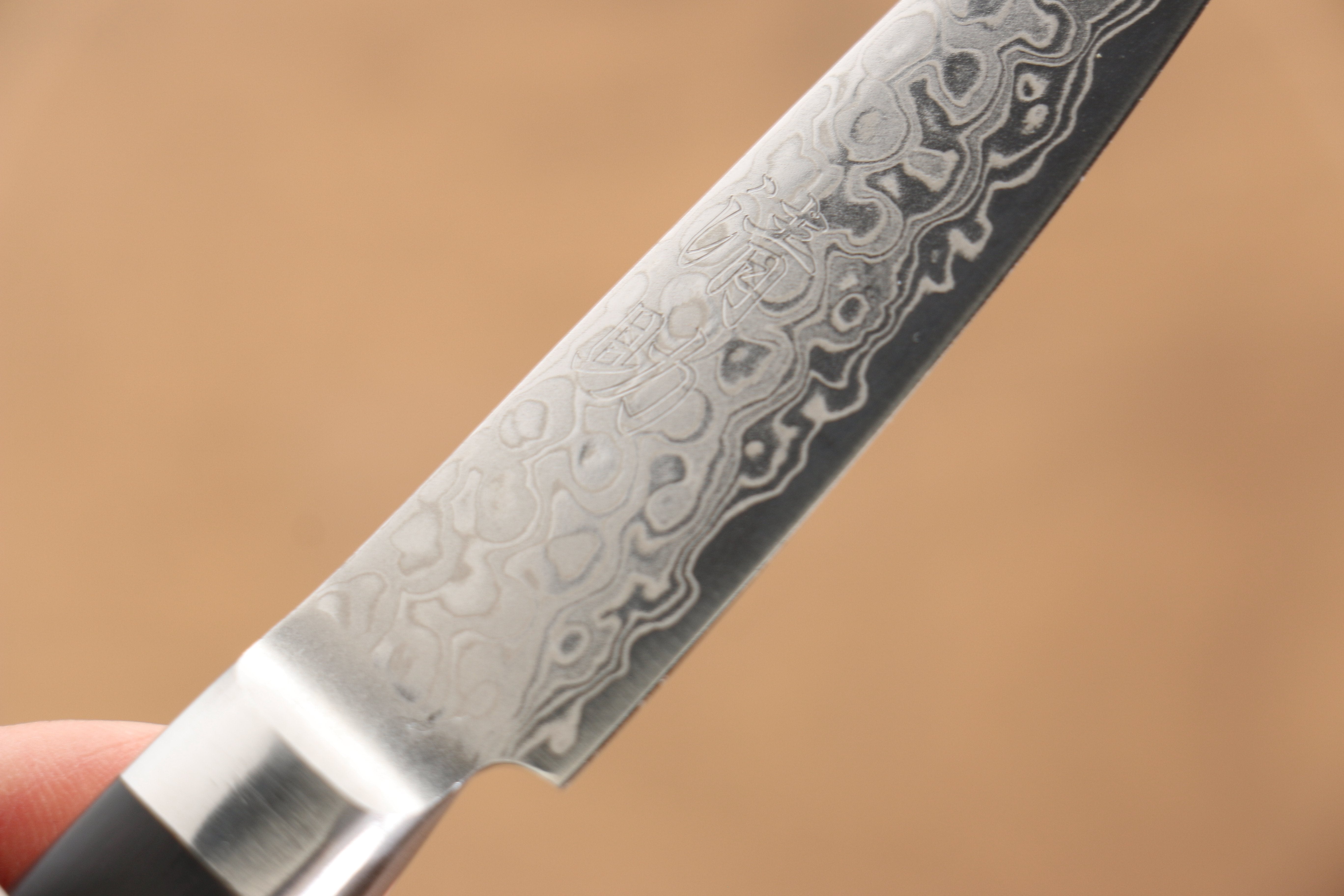 清助 鏡子 AUS10 鏡面處理 大馬士革紋 多用途小刀 80mm 黑合成木 握把 - 清助刃物