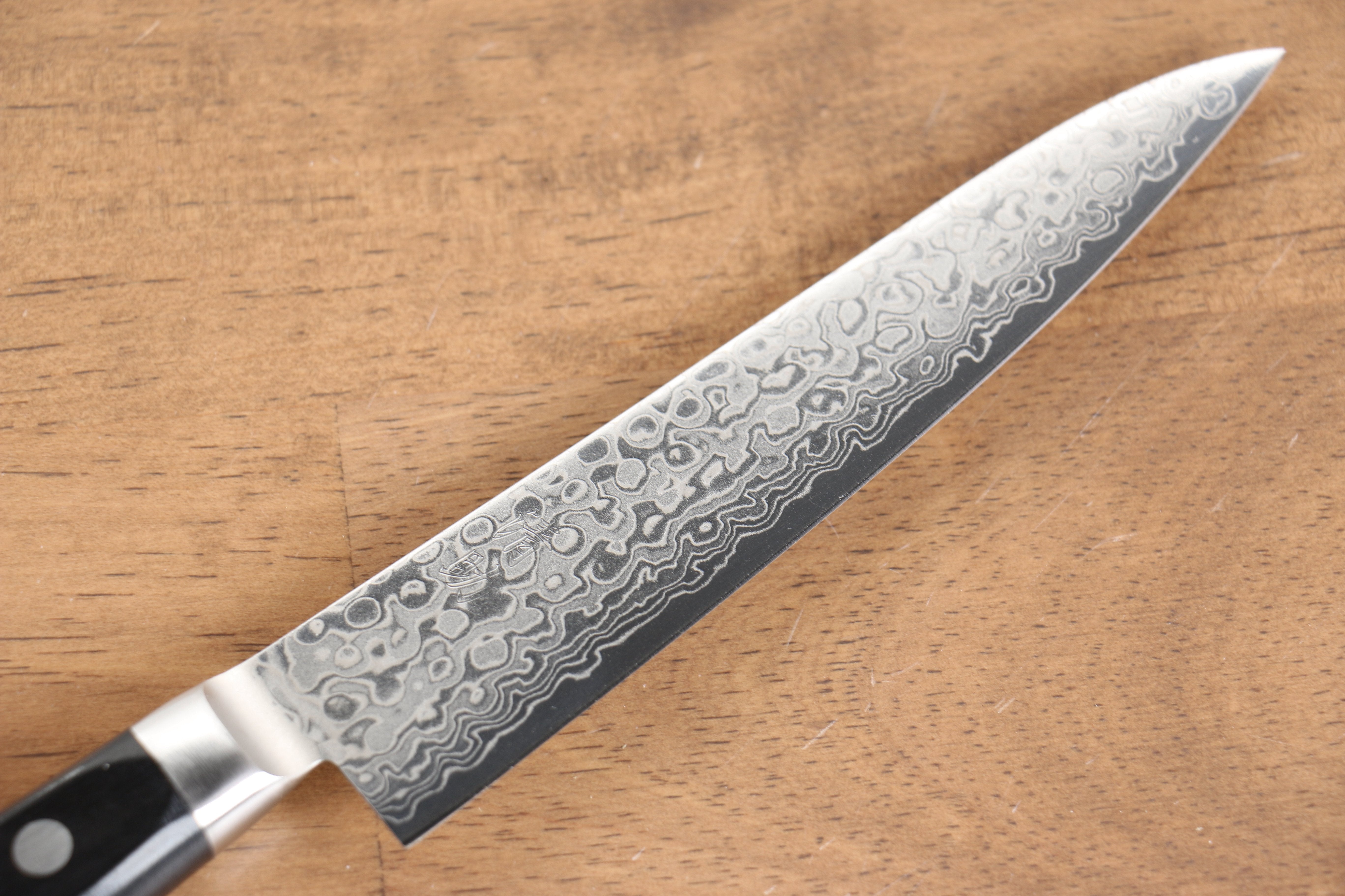 清助 鏡子 AUS10 鏡面處理 大馬士革紋 45層 多用途小刀 135mm 黑合成木 握把 - 清助刃物