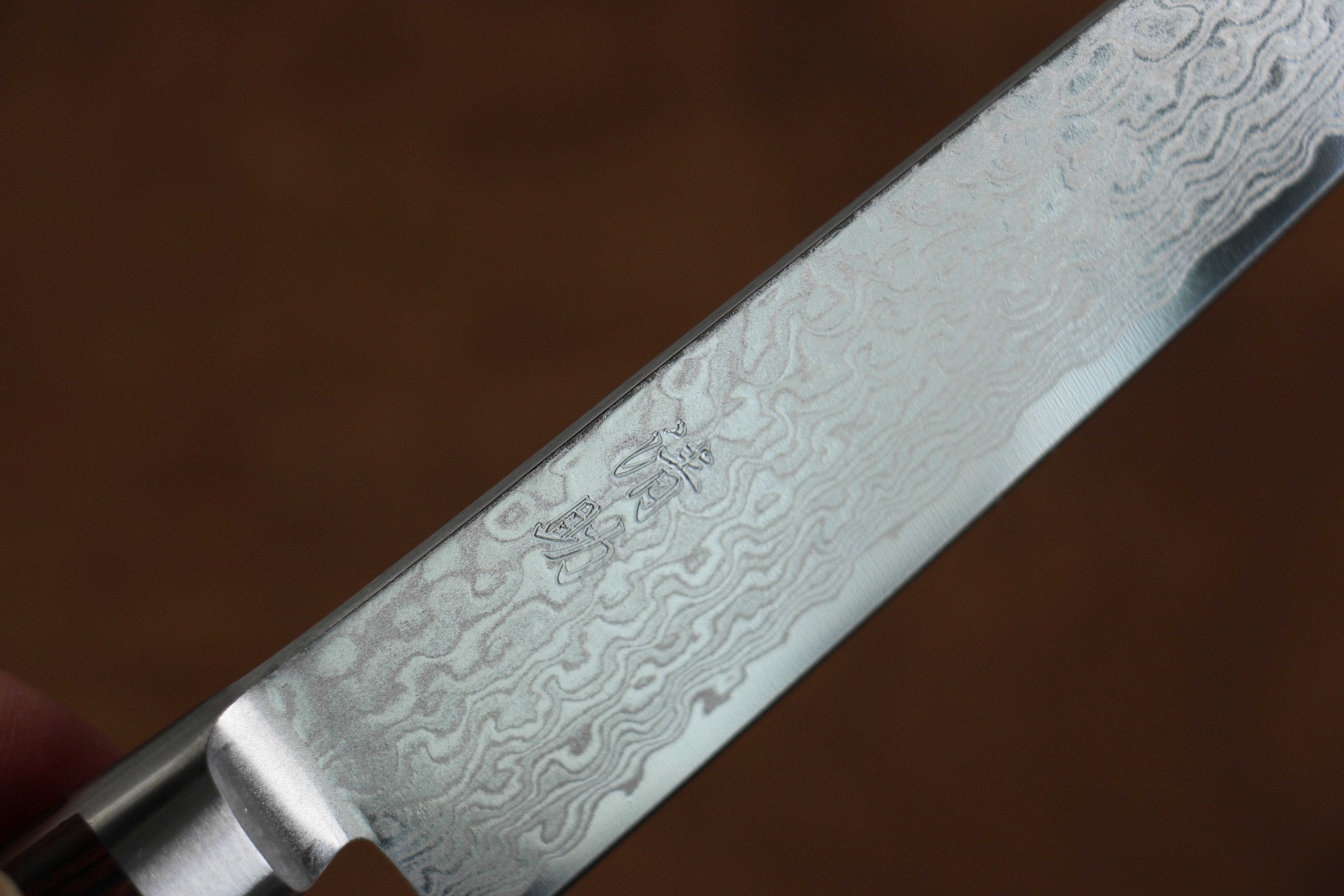 清助 木星 ZA-18 鏡面處理 大馬士革紋 多用途小刀 135mm 茶色合成木 握把 - 清助刃物