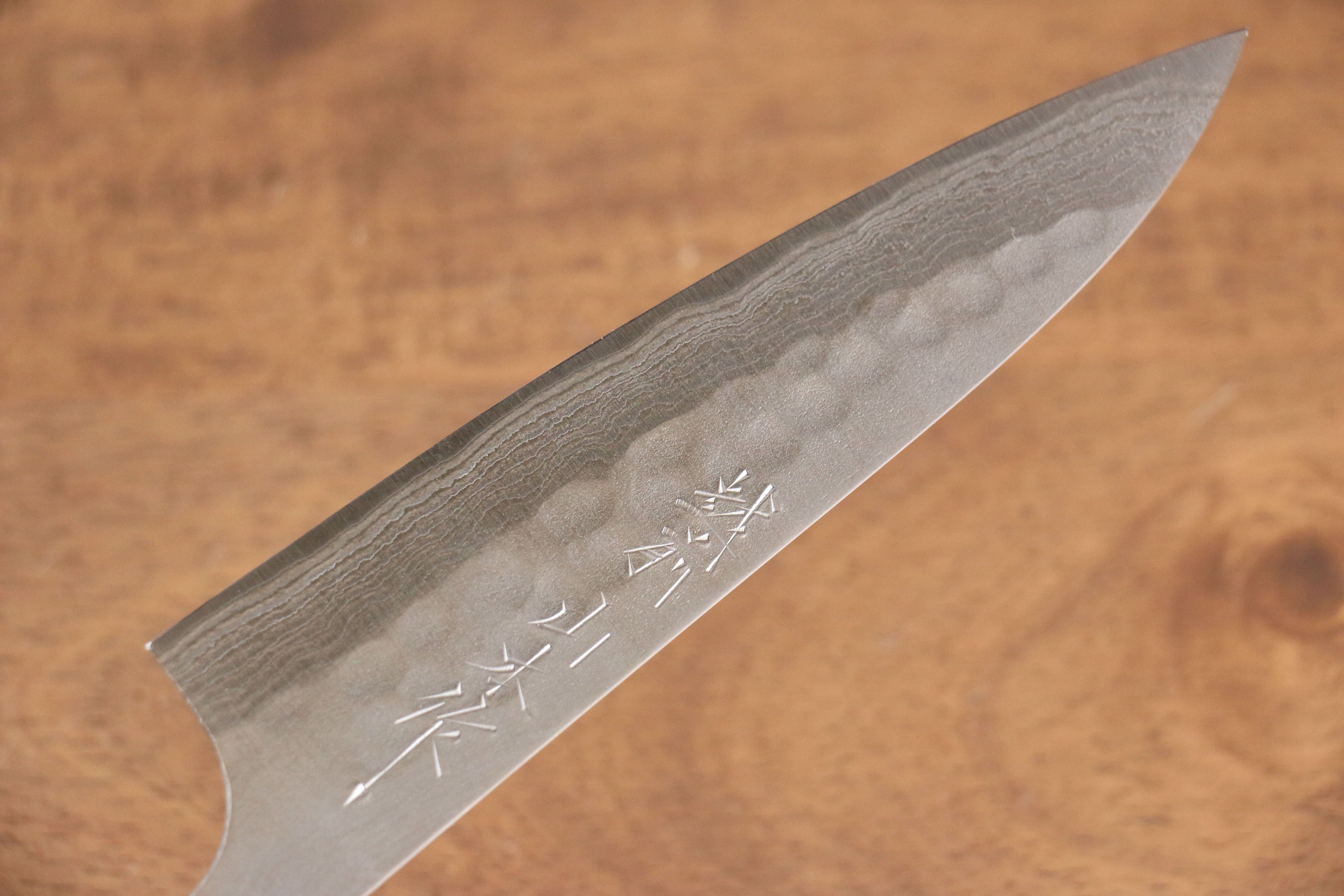 山本 直 銀三鋼 梨地 鎚目 大馬士革紋 多用途小刀 135mm 紫檀木 握把 - 清助刃物
