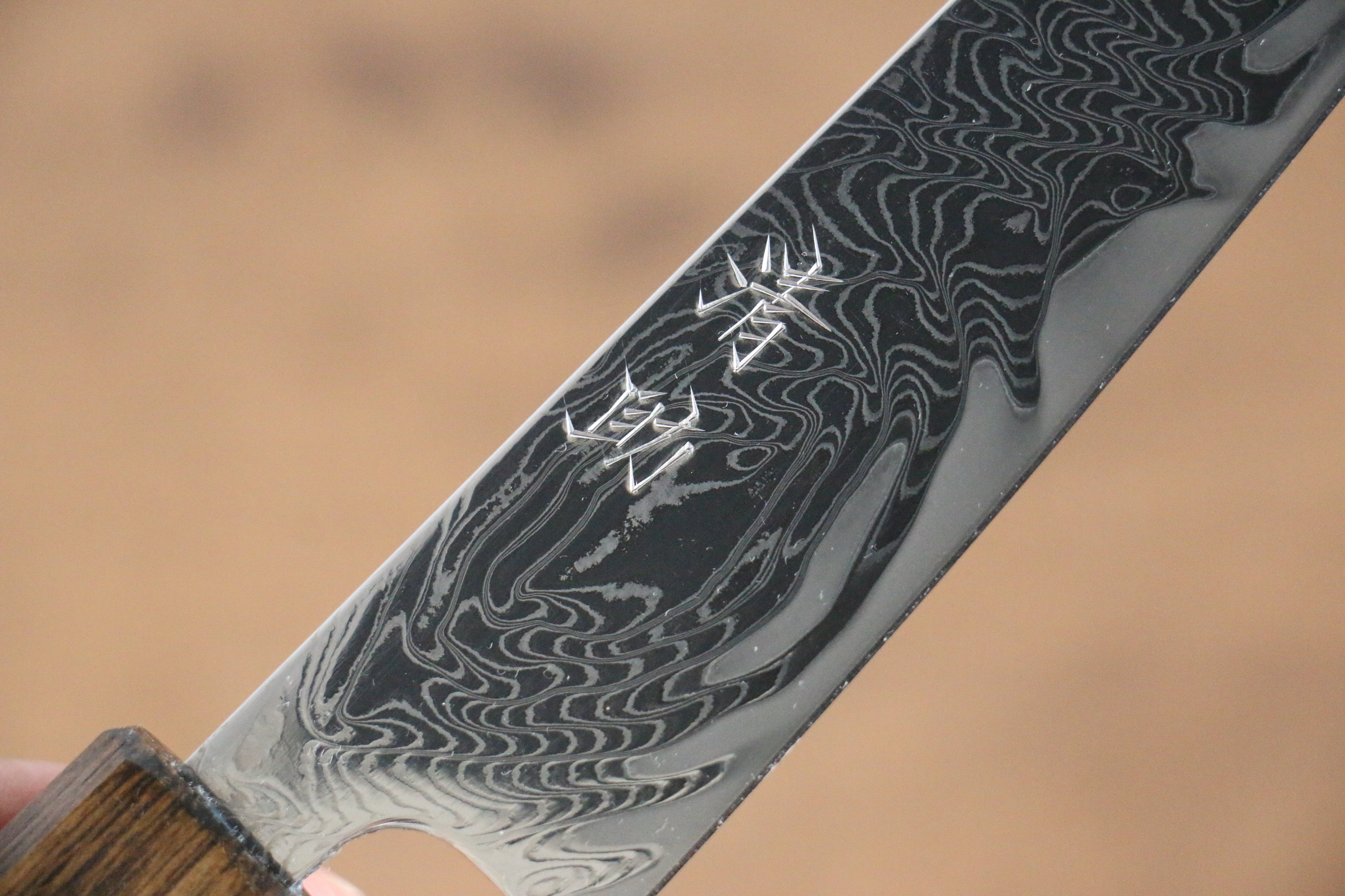 清助 海浪 AUS10 鏡面處理 大馬士革紋 多用途小刀 135mm 橡木 握把 - 清助刃物