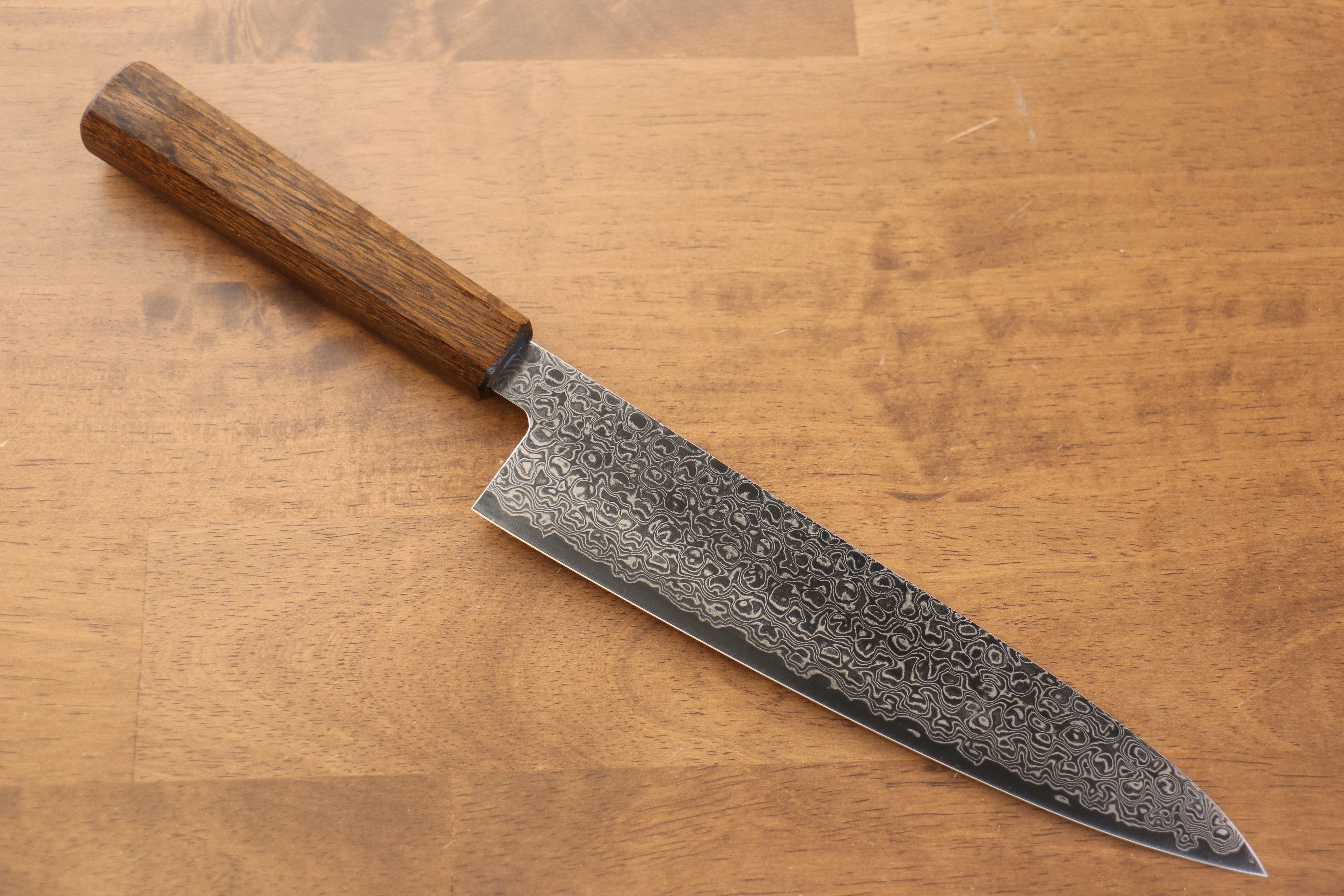 清助 ZA-18 鏡面處理 大馬士革紋 牛刀 210mm 橡木 握把 - 清助刃物