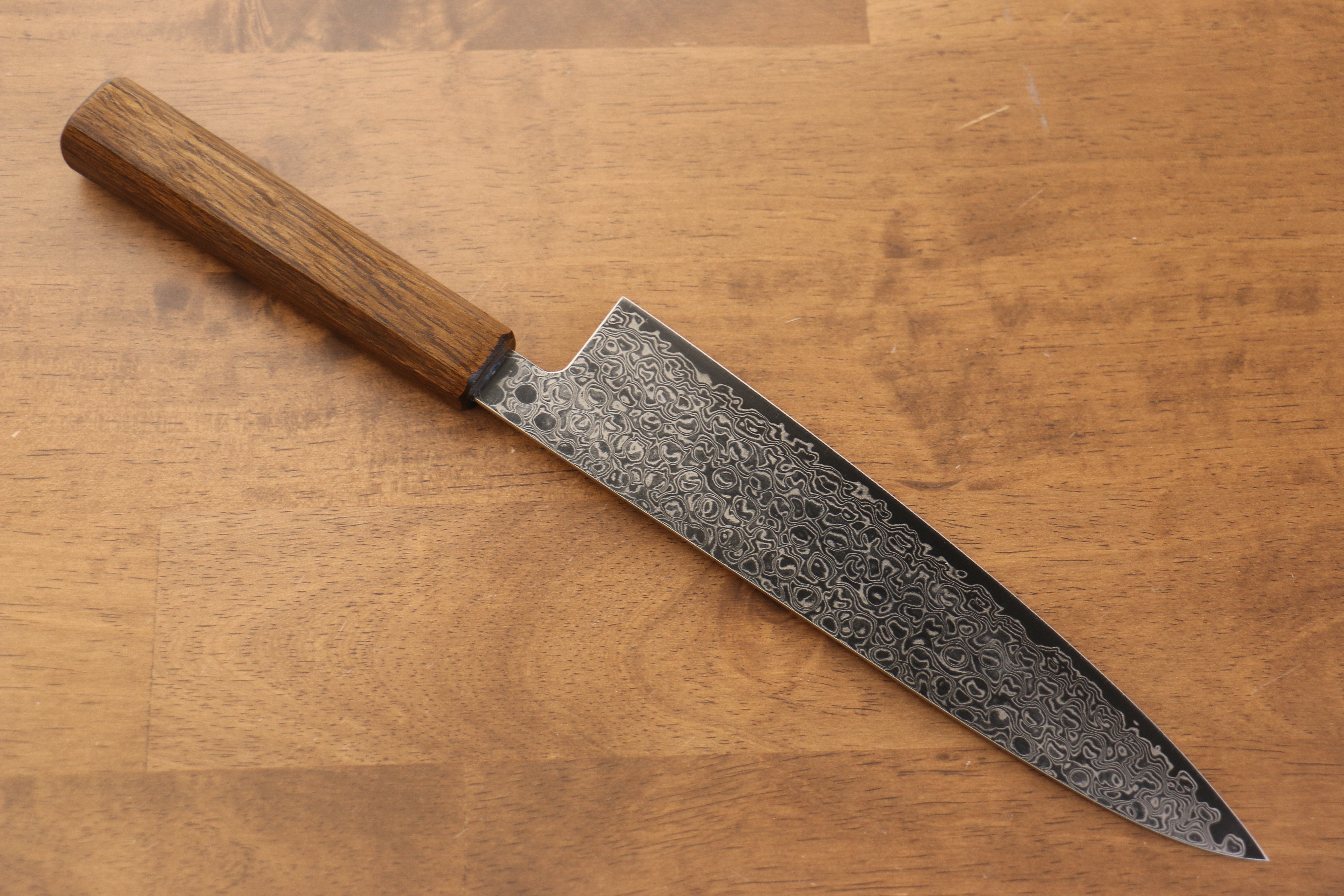 清助 ZA-18 鏡面處理 大馬士革紋 牛刀 210mm 橡木 握把 - 清助刃物