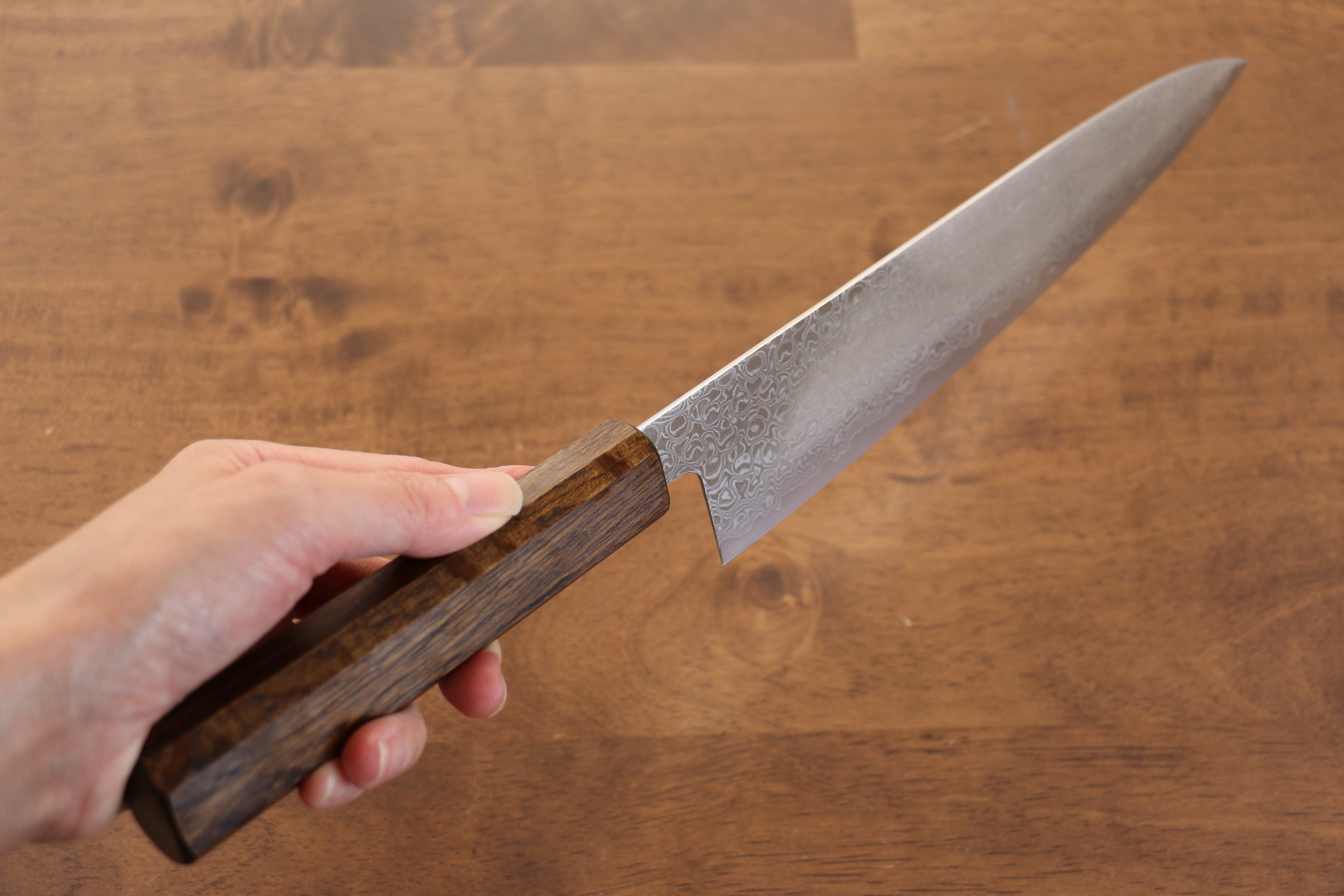 清助 ZA-18 鏡面處理 大馬士革紋 牛刀 210mm 橡木 握把 - 清助刃物