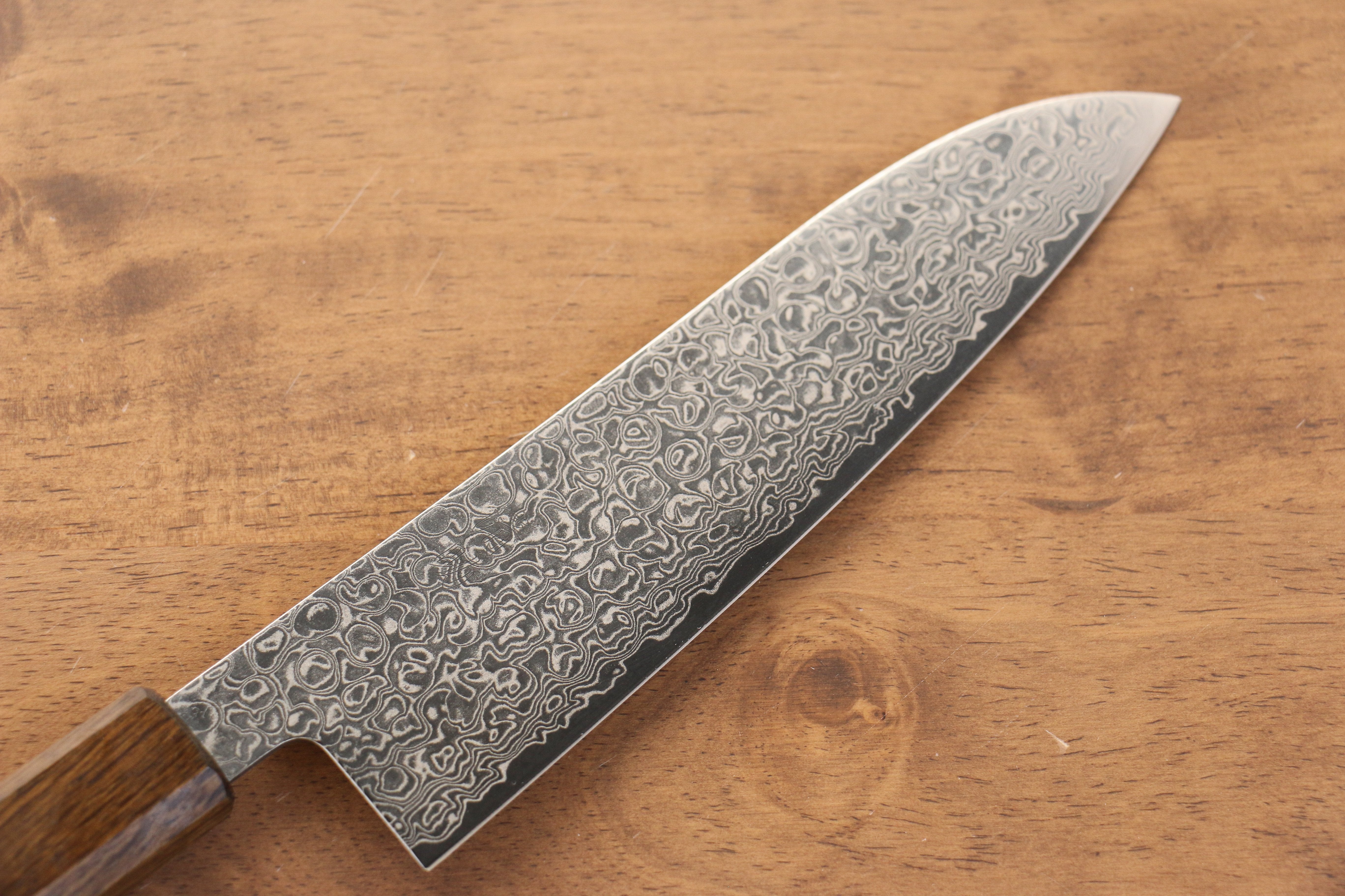 清助 ZA-18 鏡面處理 大馬士革紋 三德刀 180mm 橡木 握把 - 清助刃物