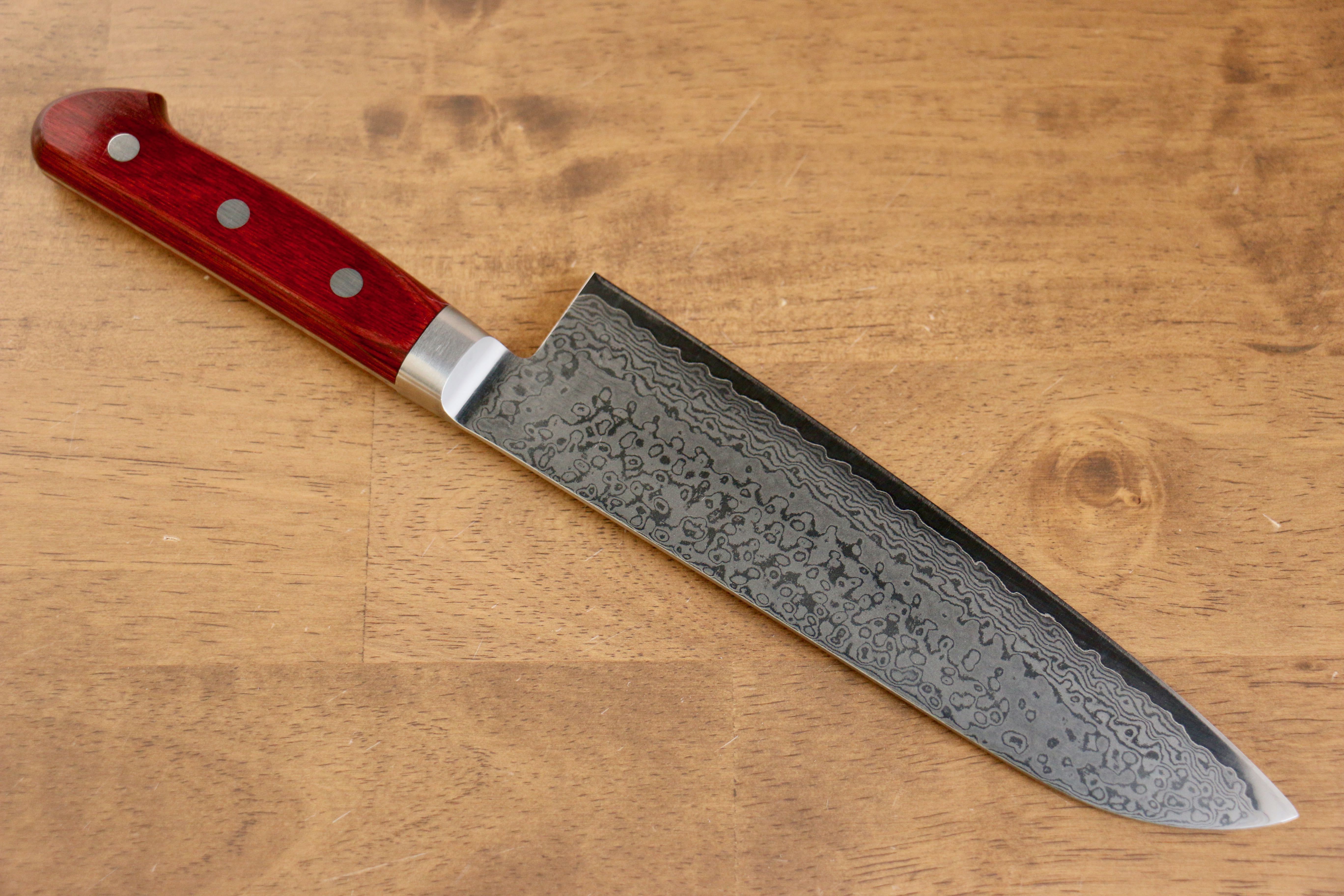 清助 VG10 33層 鏡面處理 大馬士革紋 三德刀 180mm 紅合成木 握把 - 清助刃物