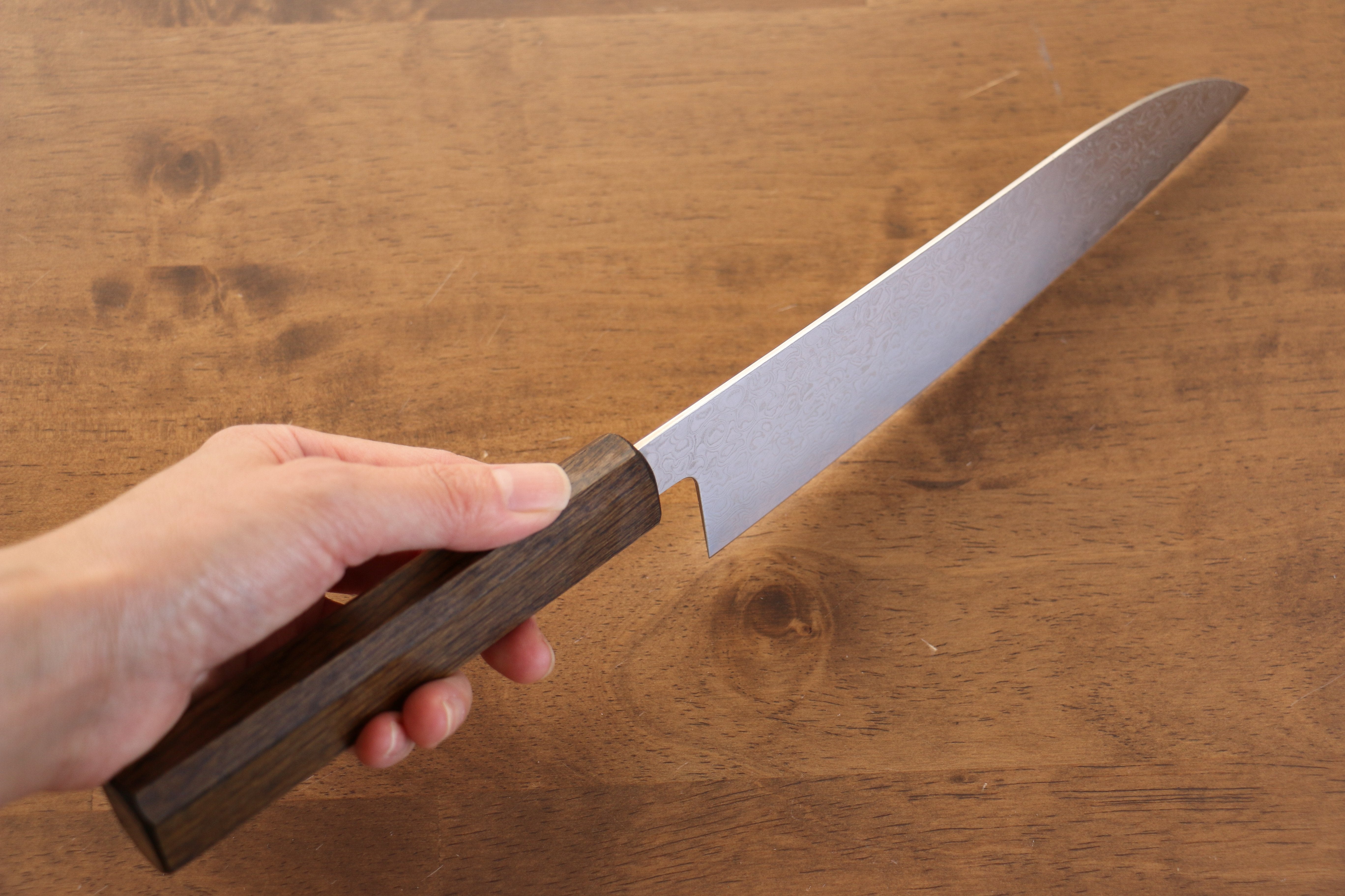清助 ZA-18 鏡面處理 大馬士革紋 三德刀 180mm 橡木 握把 - 清助刃物