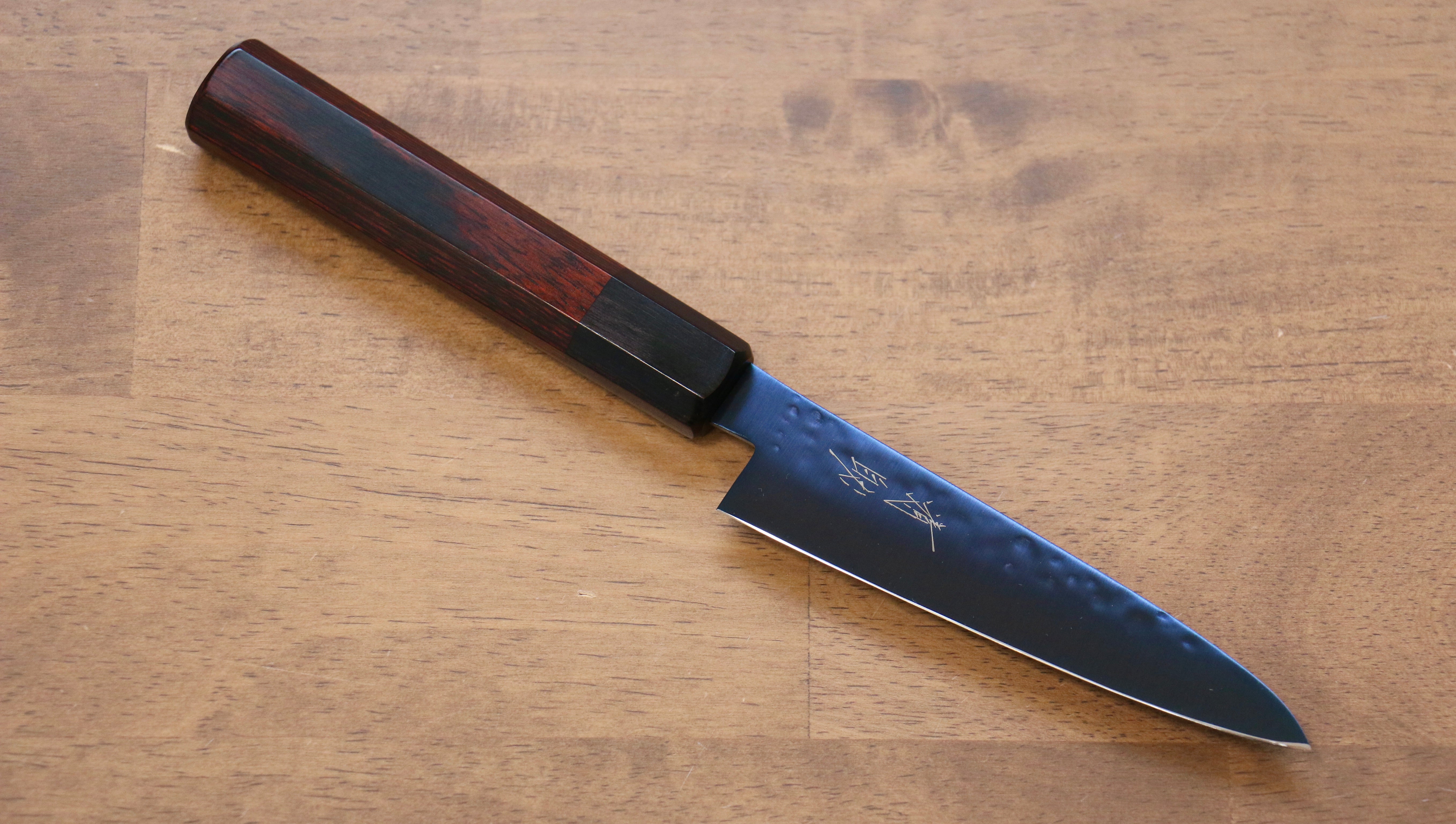 清助 SK-85鋼 離子鍍 鎚目 多用途小刀 120mm 紅合成木 握把 - 清助刃物