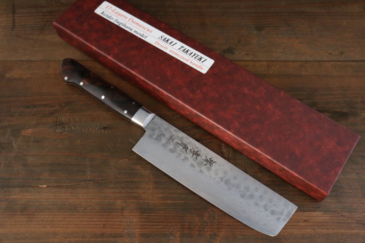 堺 孝行 VG10 17層大馬士革紋 菜切 160mm 沙漠鐵木(杉原型)握把 - 清助刃物